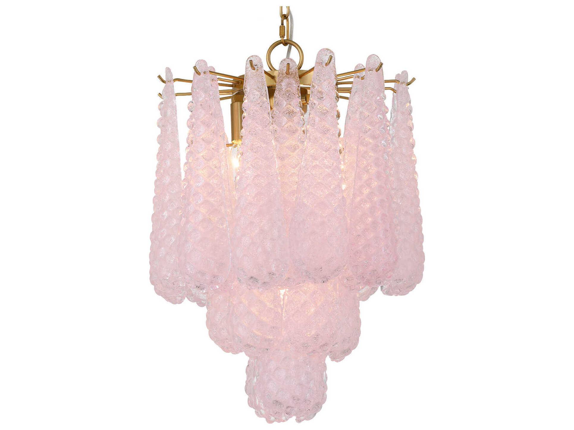 Crystorama Ollie 4-Light Aged Brass Pink Pendant