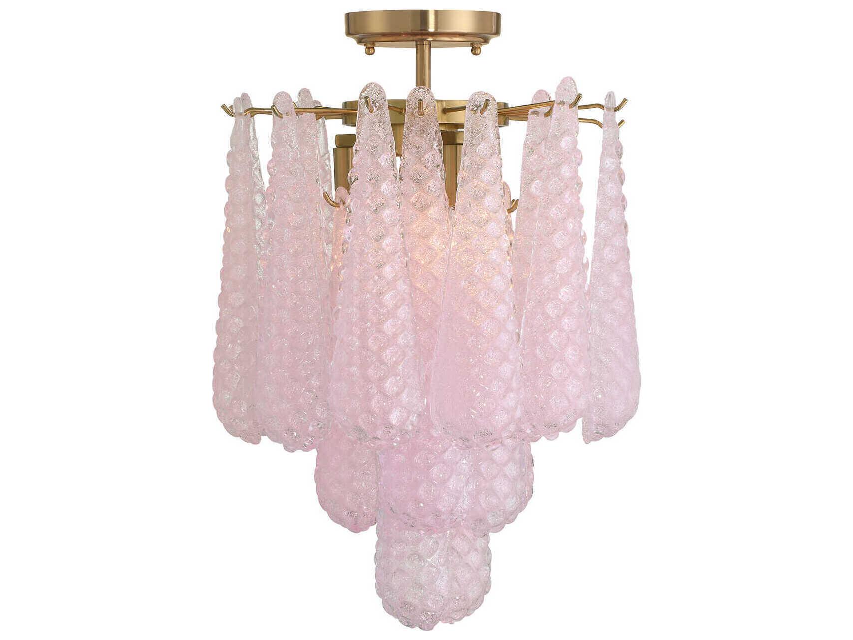 Crystorama Ollie 4-Light Aged Brass Pink Semi Flush Mount
