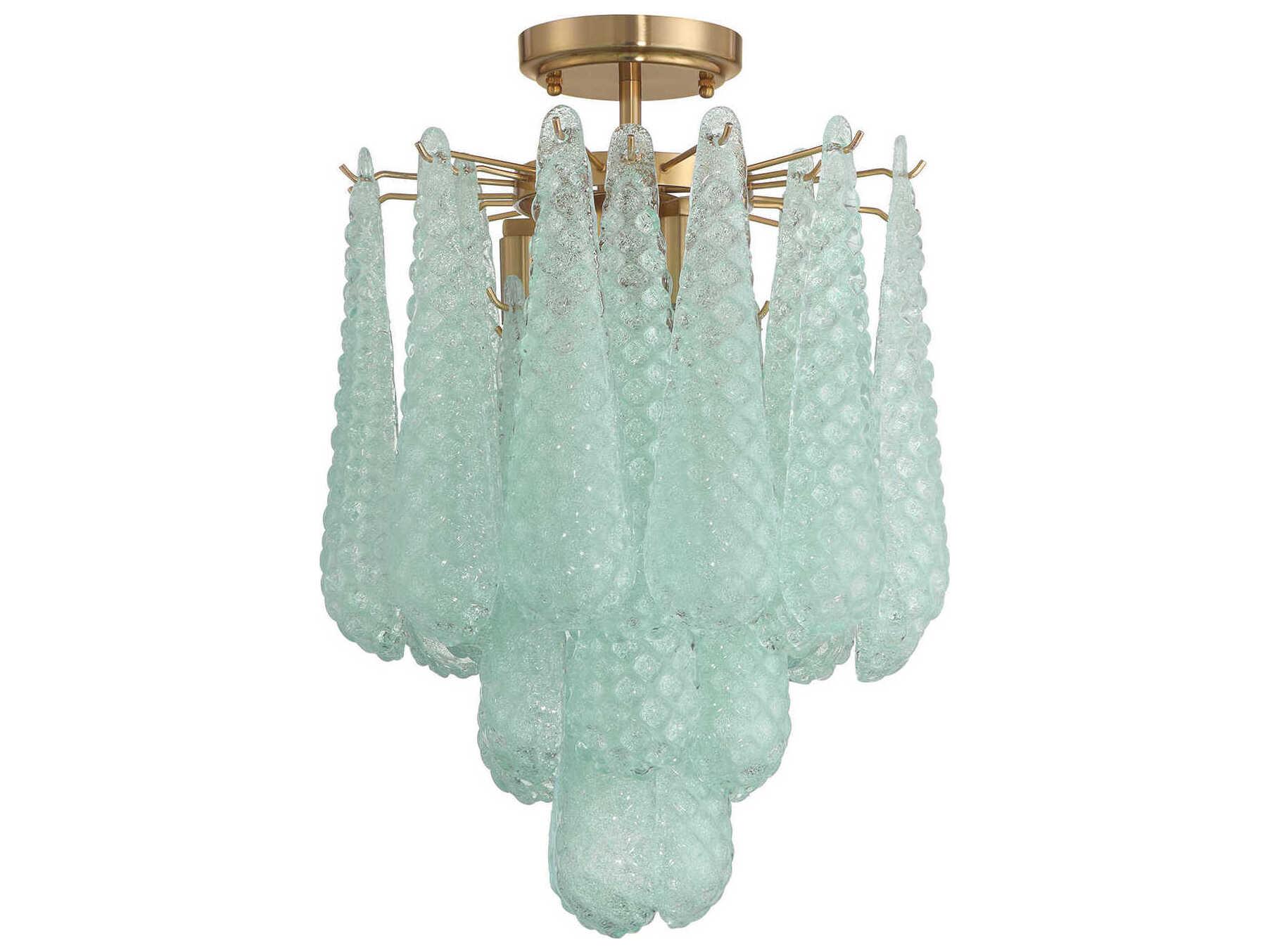 Crystorama Ollie 4-Light Aged Brass Green Semi Flush Mount