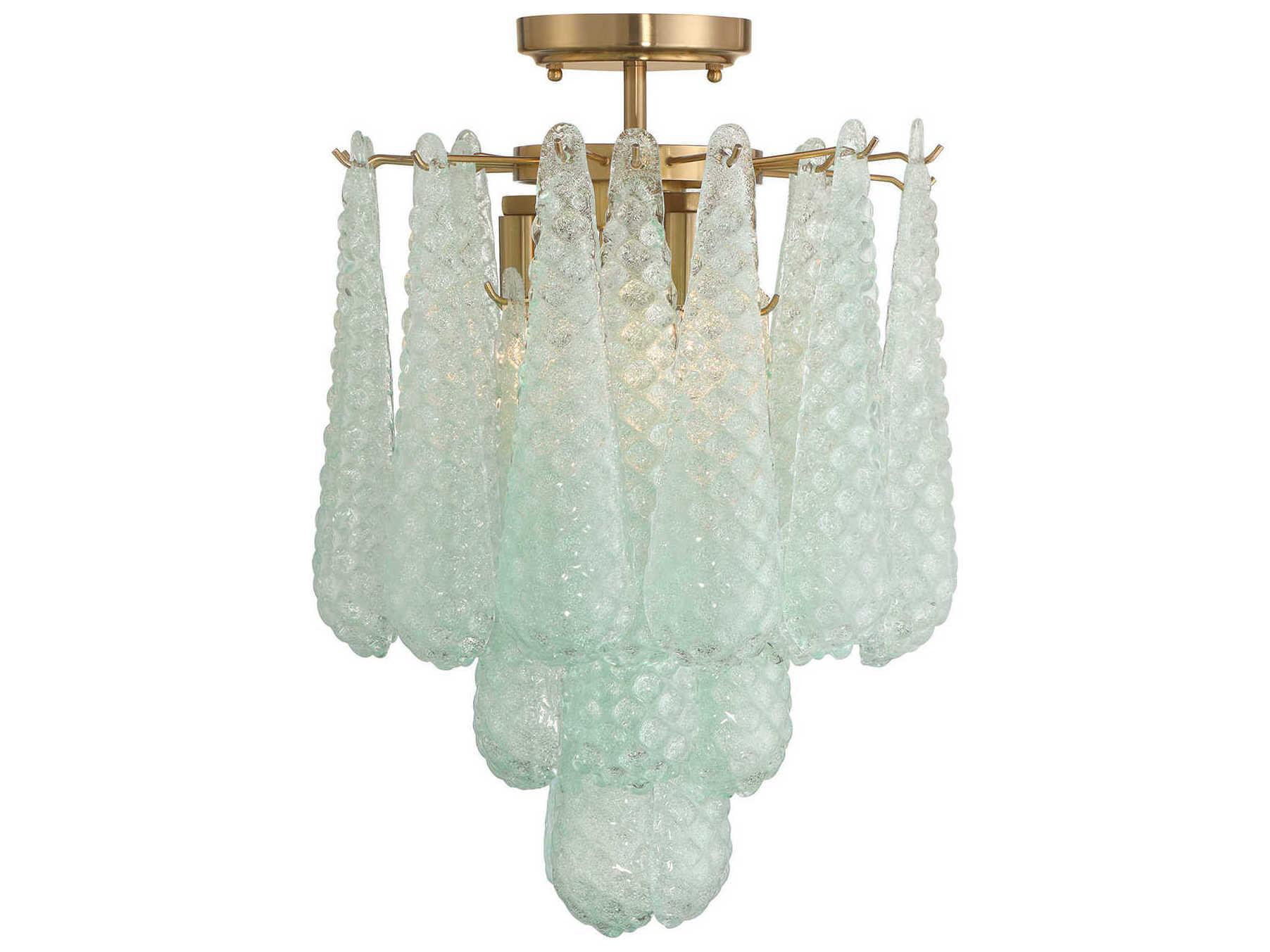 Crystorama Ollie 4-Light Aged Brass Green Semi Flush Mount