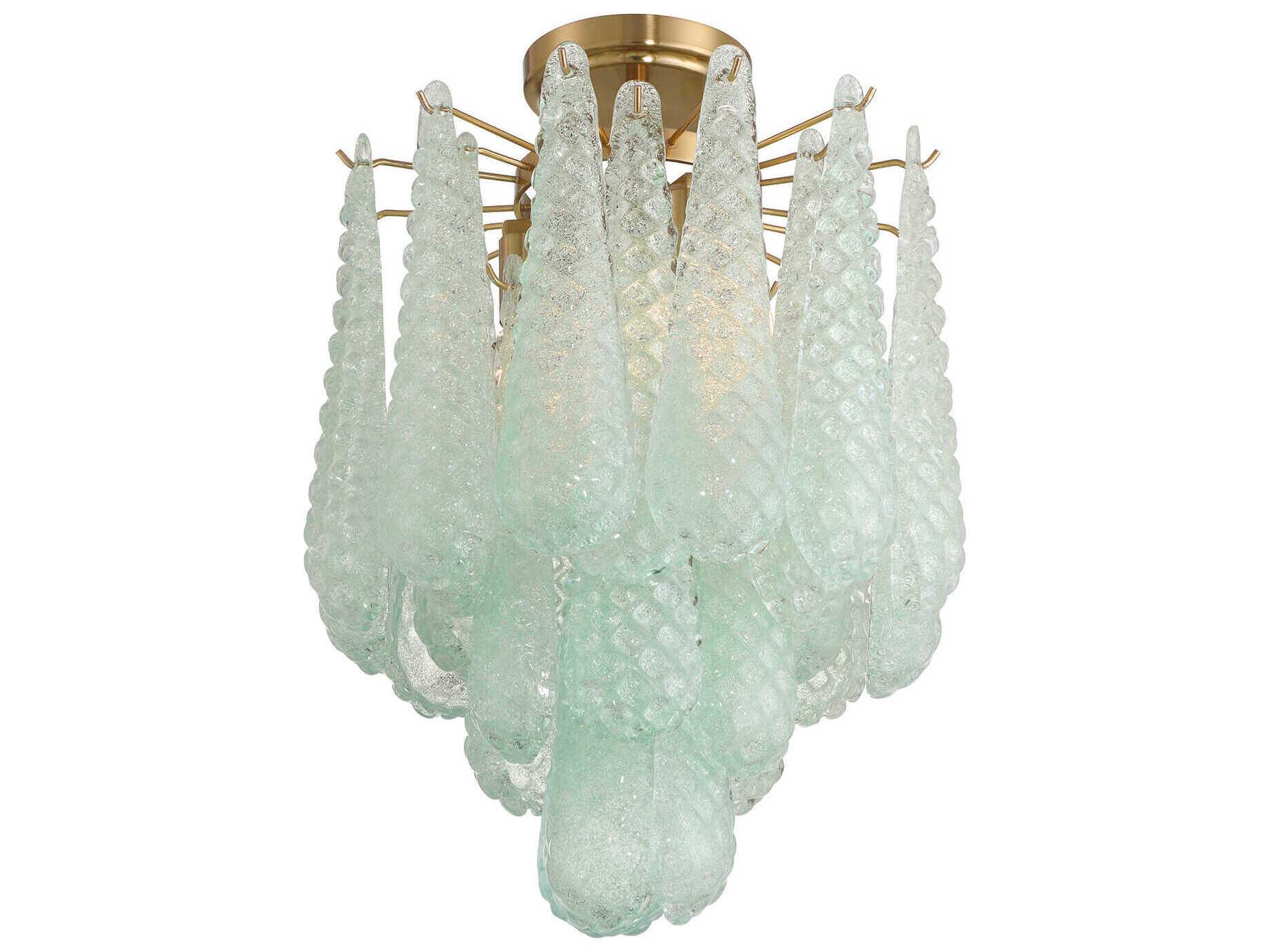 Crystorama Ollie 4-Light Aged Brass Green Semi Flush Mount