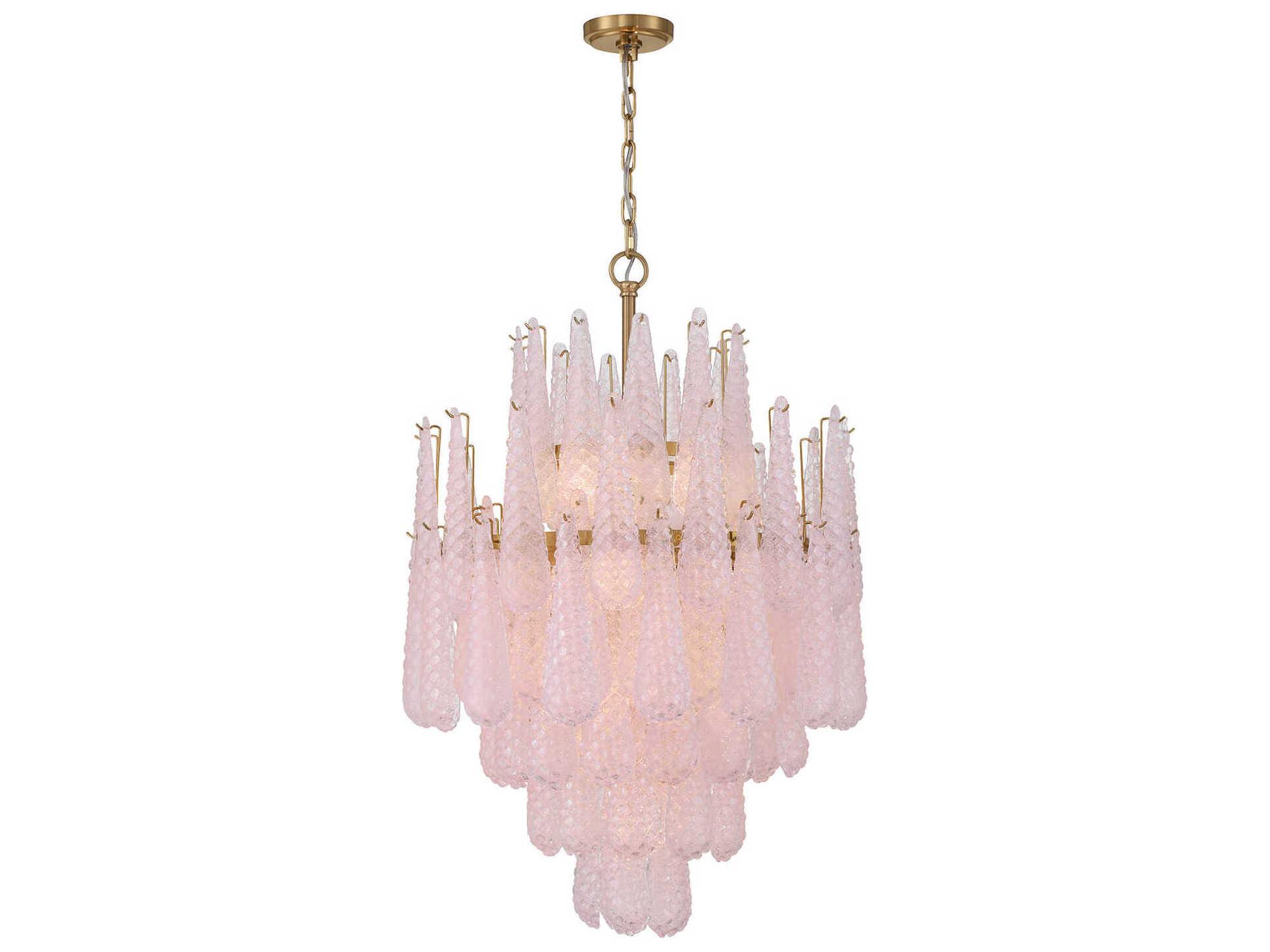 Crystorama Ollie 16-Light Aged Brass Pink Candelabra Chandelier