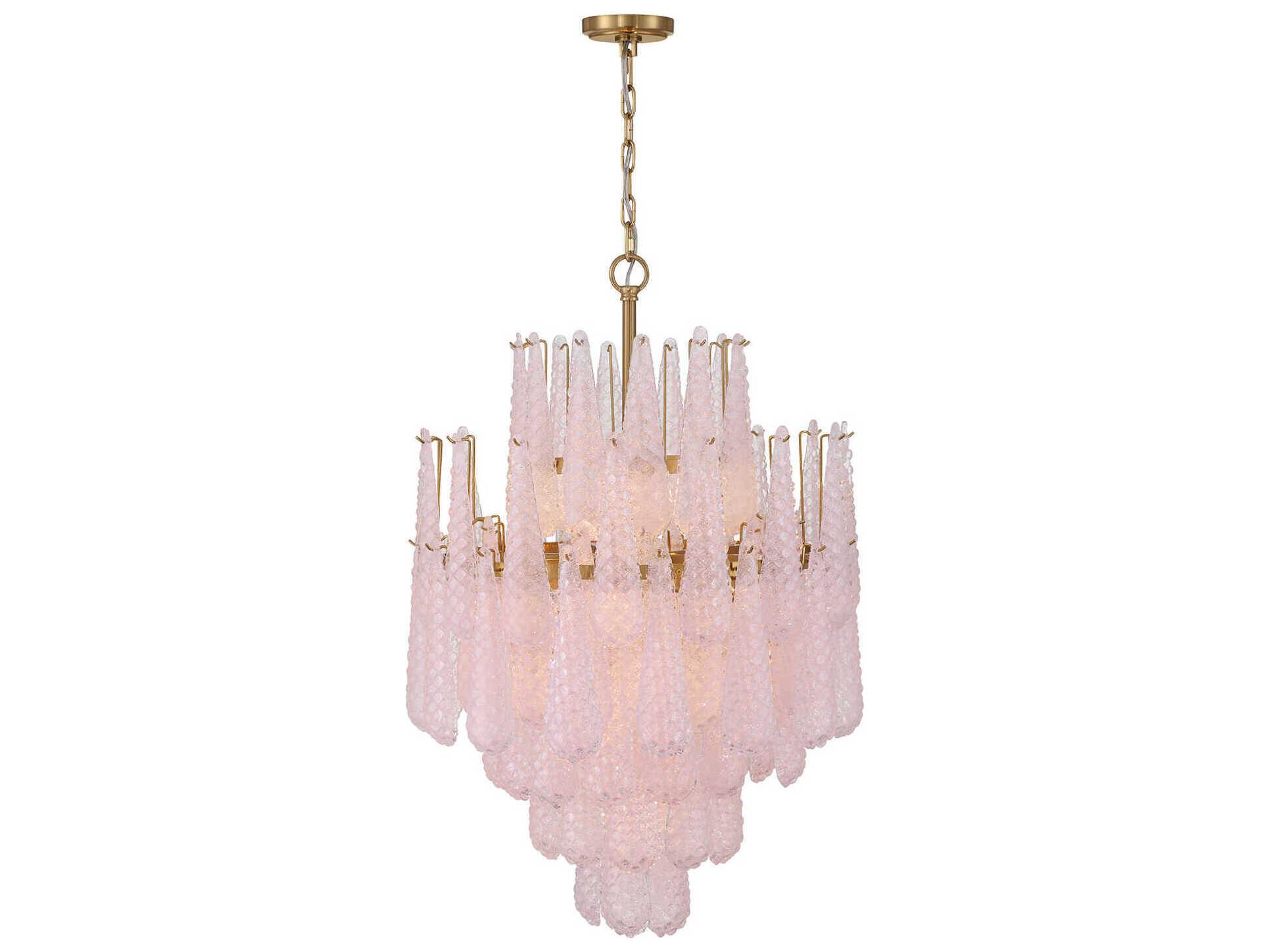 Crystorama Ollie 16-Light Aged Brass Pink Candelabra Chandelier