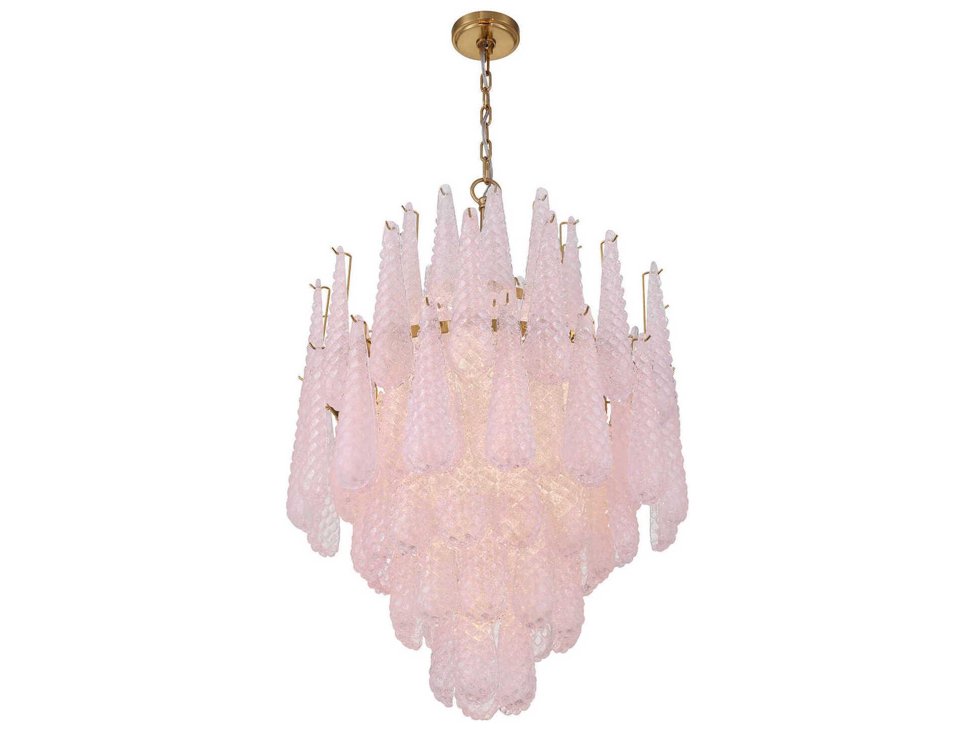 Crystorama Ollie 16-Light Aged Brass Pink Candelabra Chandelier