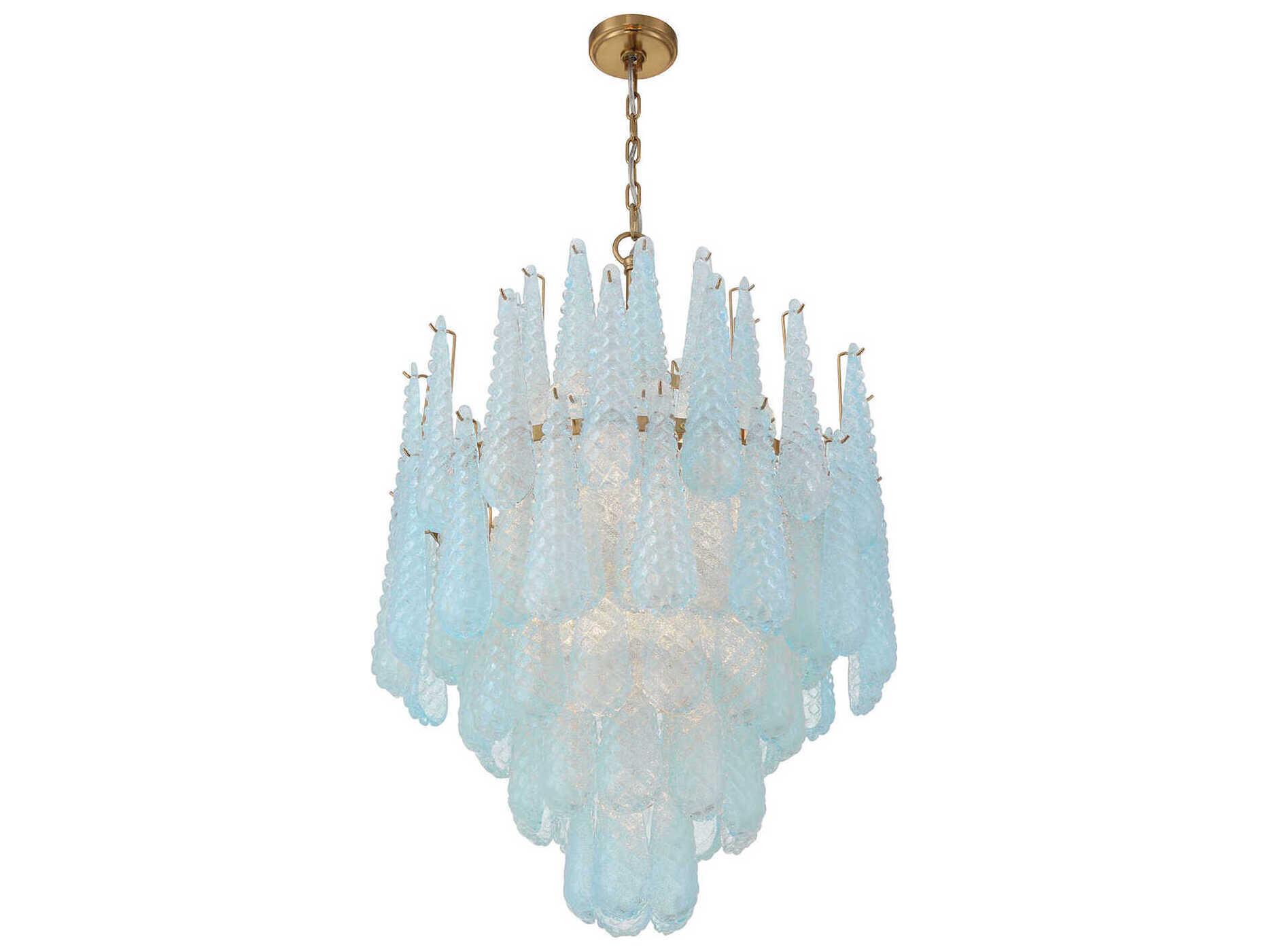 Crystorama Ollie 16-Light Aged Brass Blue Candelabra Chandelier