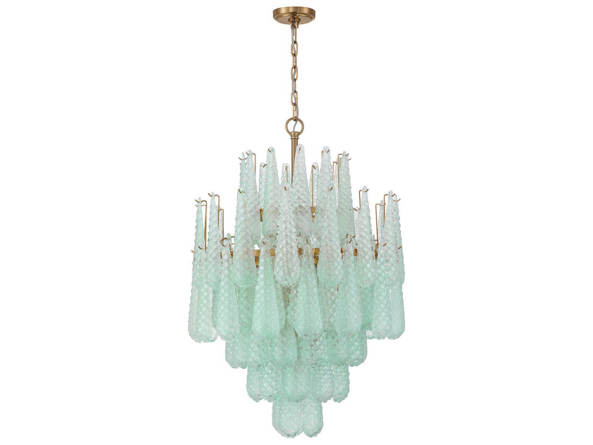 Crystorama Ollie 16-Light Aged Brass Green Candelabra Chandelier