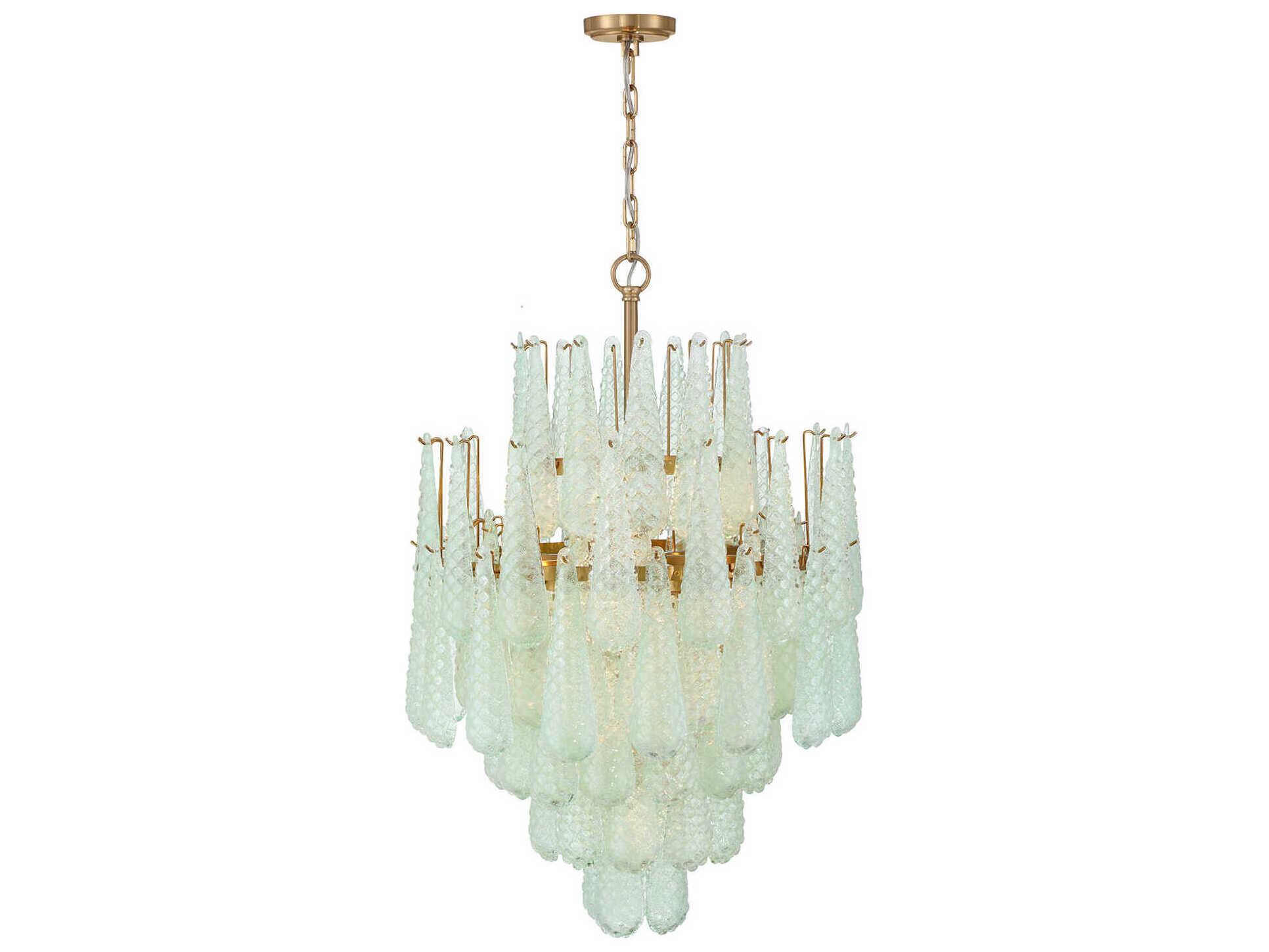 Crystorama Ollie 16-Light Aged Brass Green Candelabra Chandelier