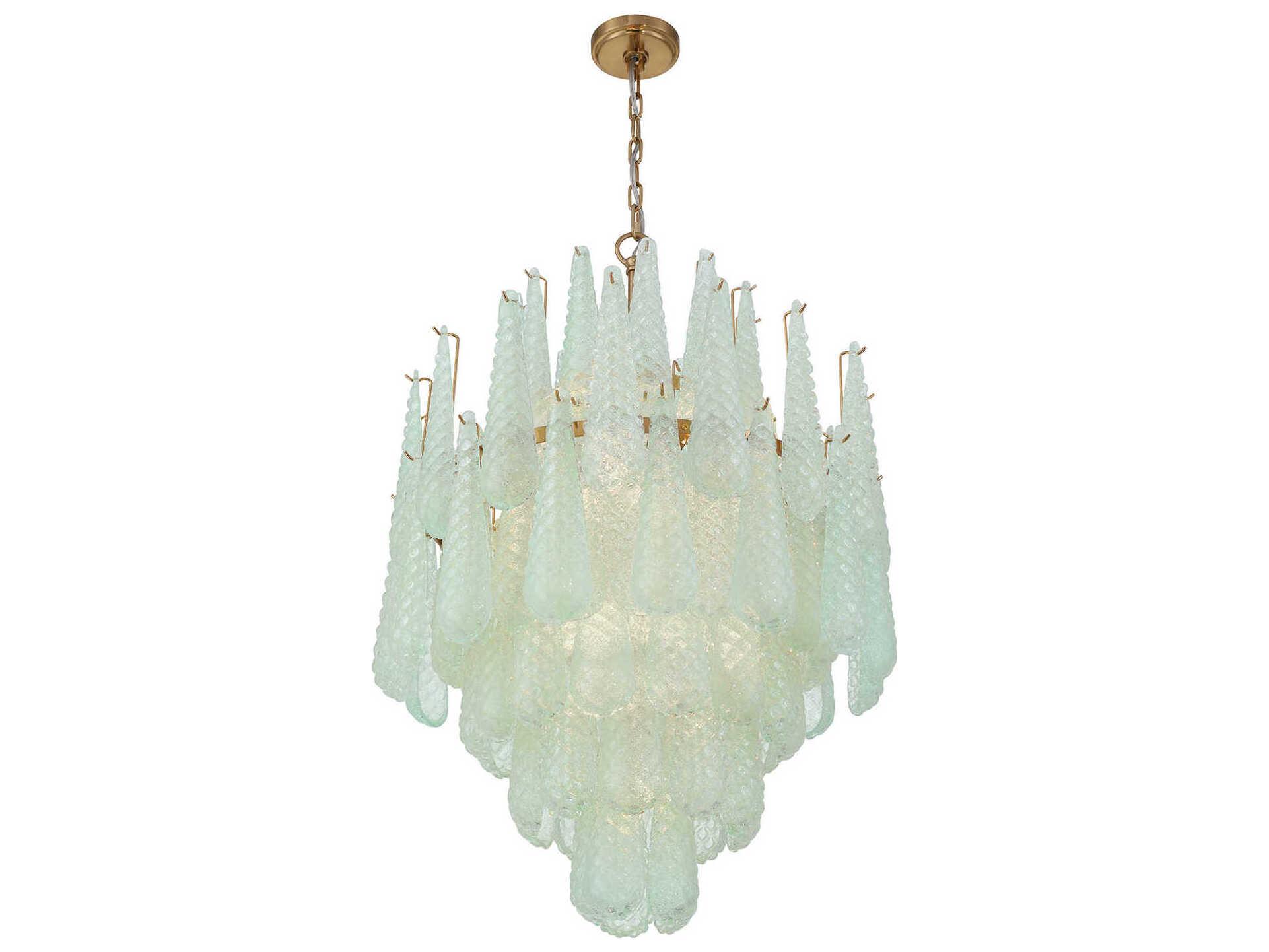 Crystorama Ollie 16-Light Aged Brass Green Candelabra Chandelier