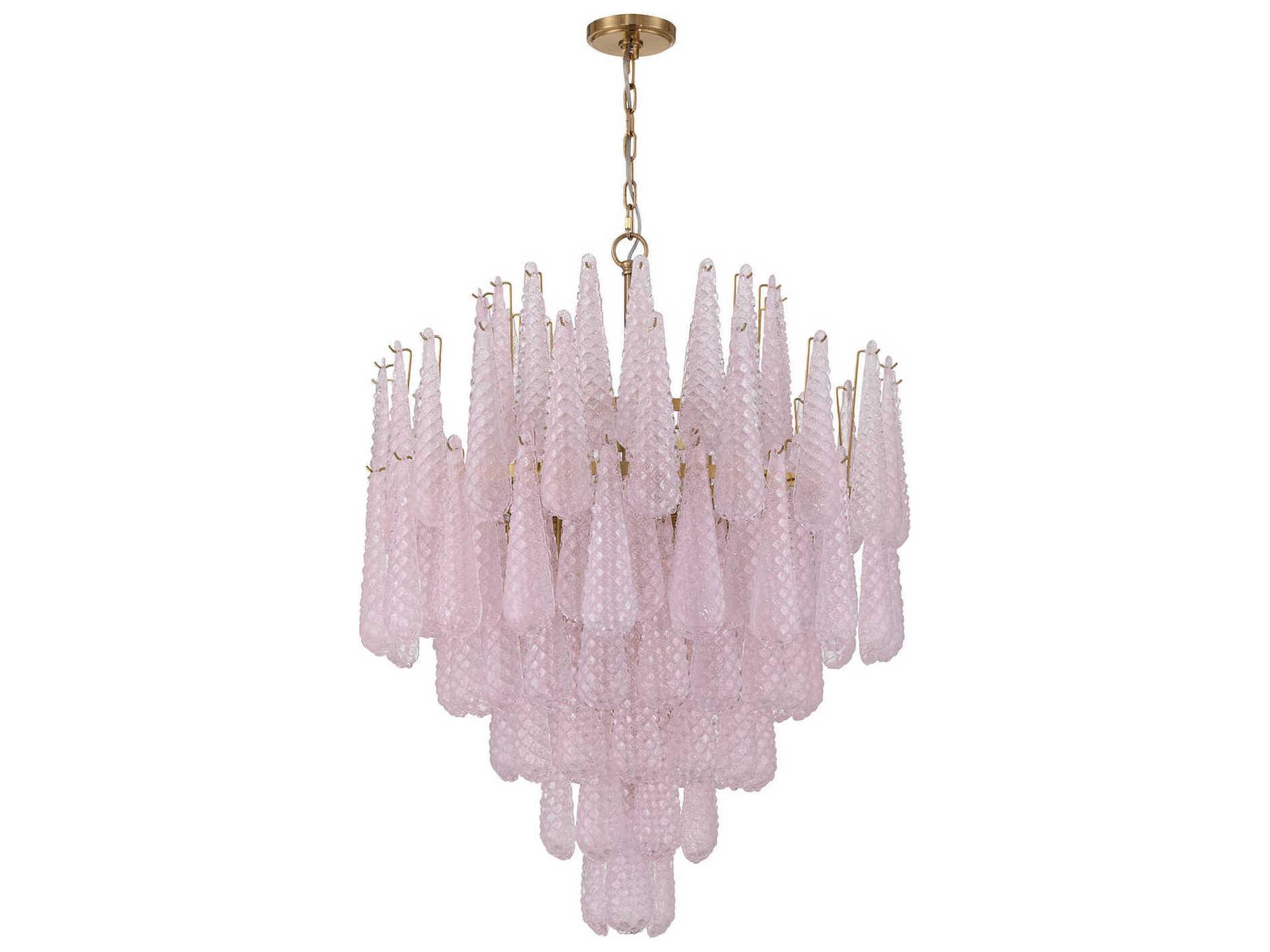 Crystorama Ollie 21-Light Aged Brass Pink Candelabra Chandelier