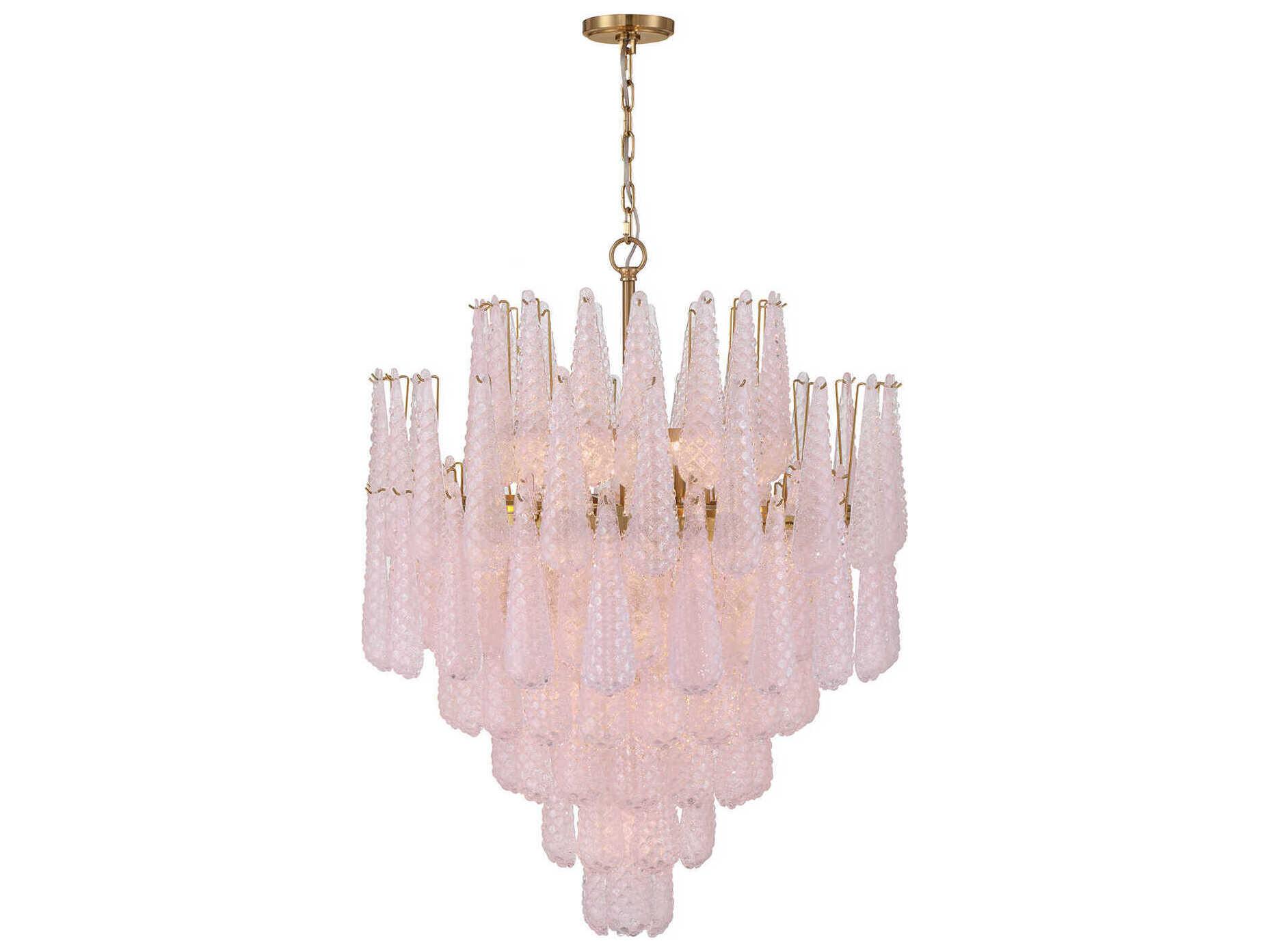 Crystorama Ollie 21-Light Aged Brass Pink Candelabra Chandelier