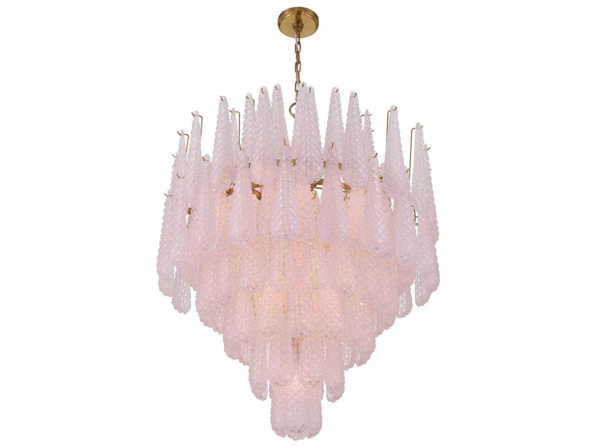 Crystorama Ollie 21-Light Aged Brass Pink Candelabra Chandelier