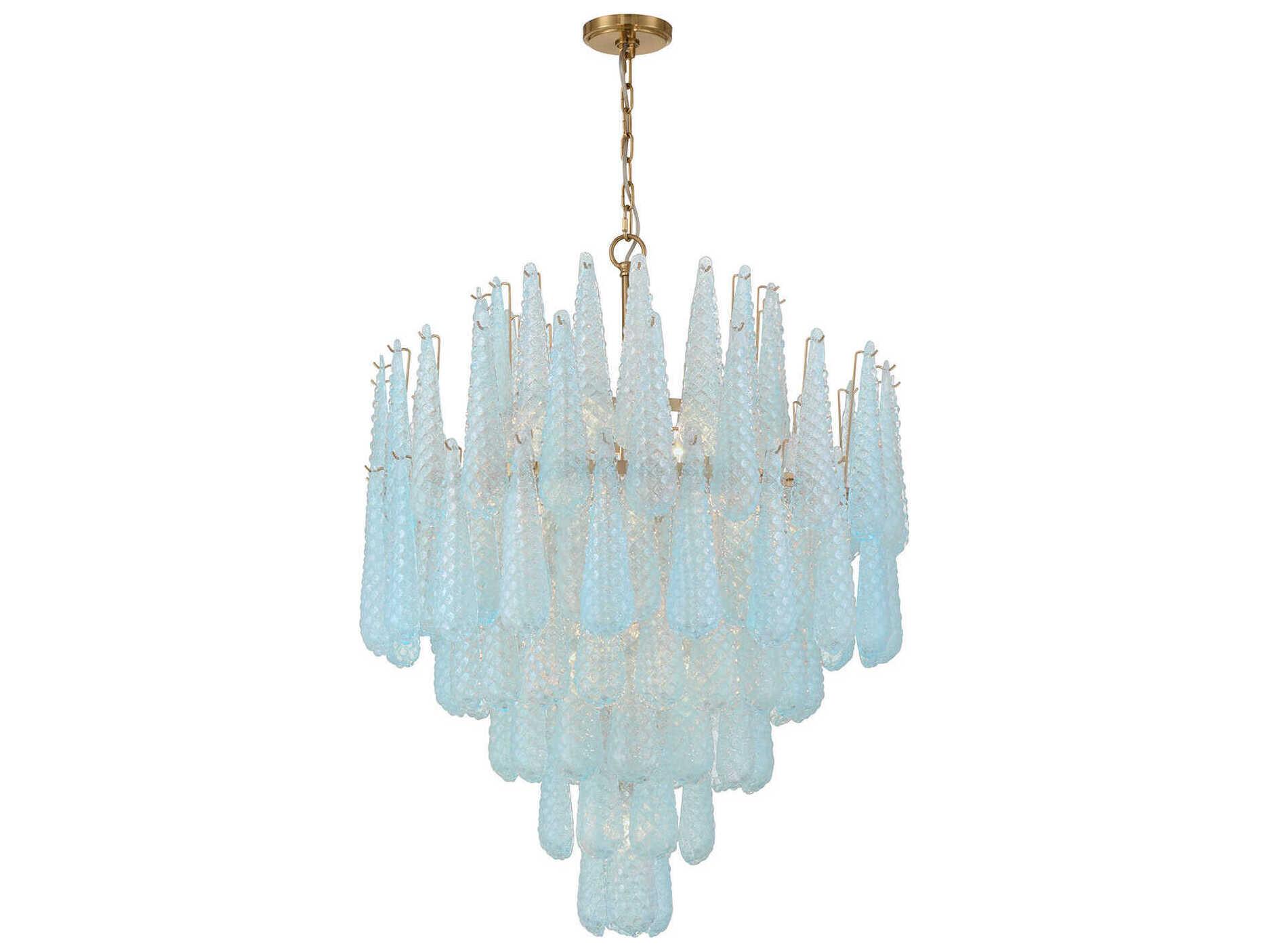 Crystorama Ollie 21-Light Aged Brass Blue Candelabra Chandelier