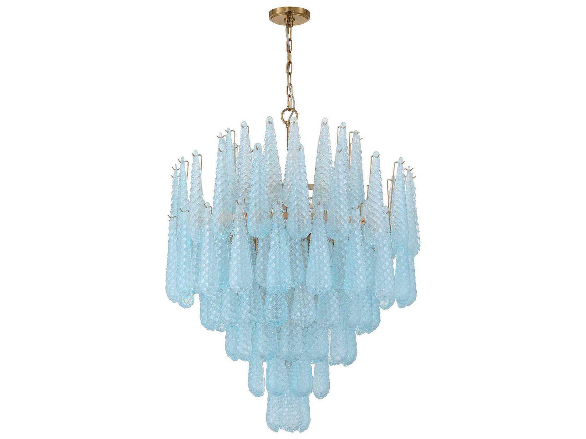 Crystorama Ollie 21-Light Aged Brass Blue Candelabra Chandelier