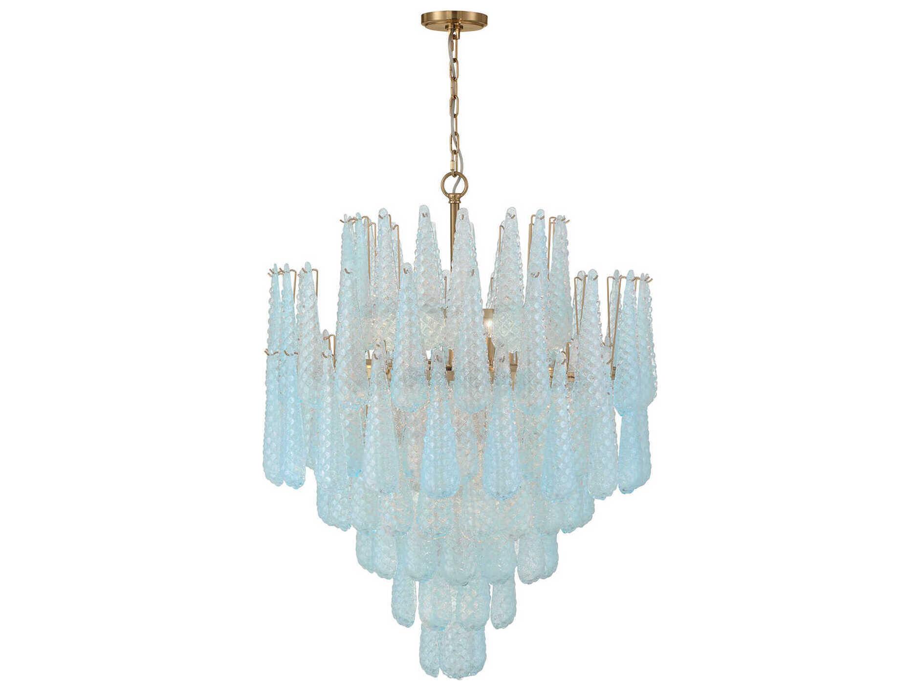 Crystorama Ollie 21-Light Aged Brass Blue Candelabra Chandelier