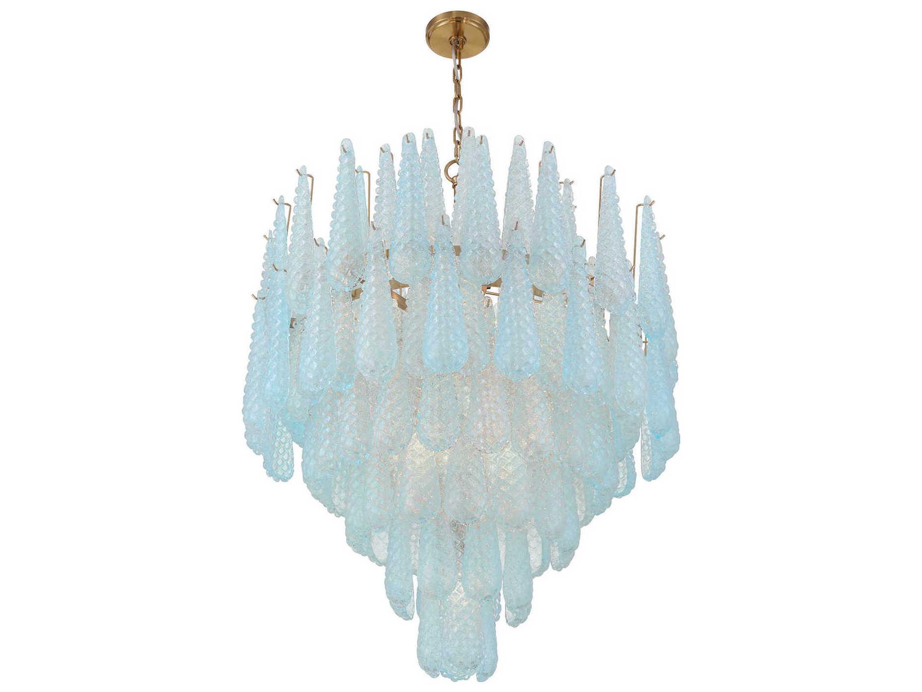 Crystorama Ollie 21-Light Aged Brass Blue Candelabra Chandelier