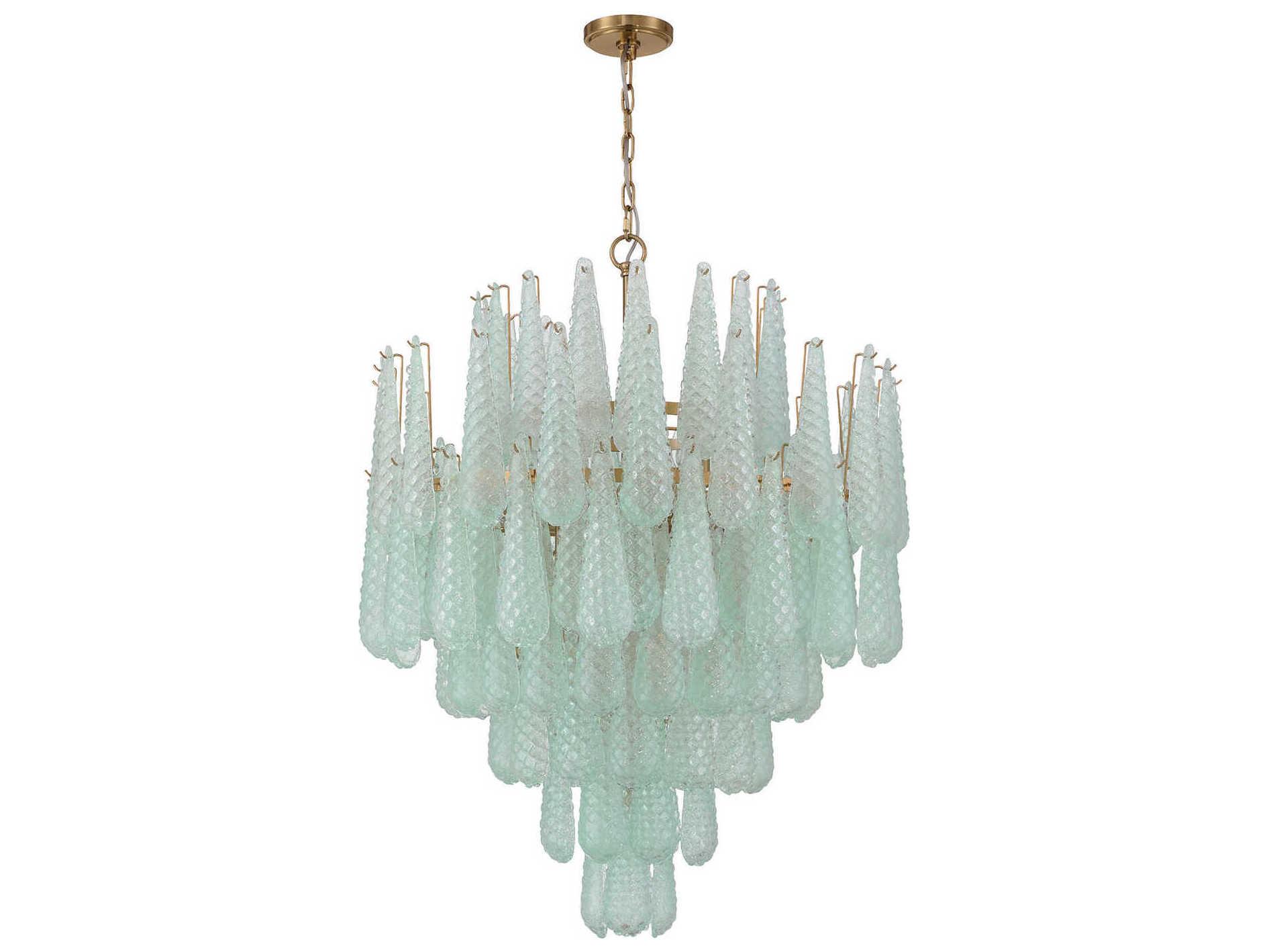 Crystorama Ollie 21-Light Aged Brass Green Candelabra Chandelier