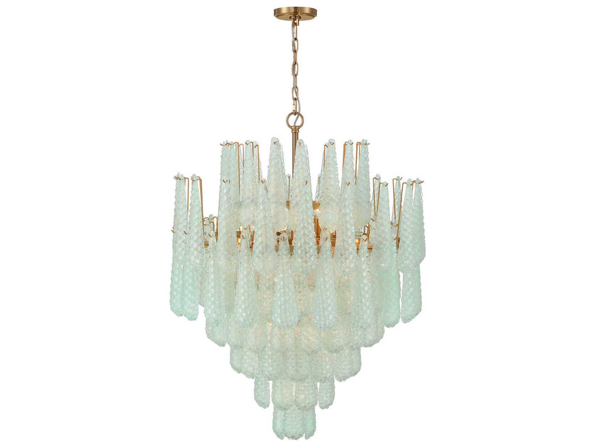 Crystorama Ollie 21-Light Aged Brass Green Candelabra Chandelier
