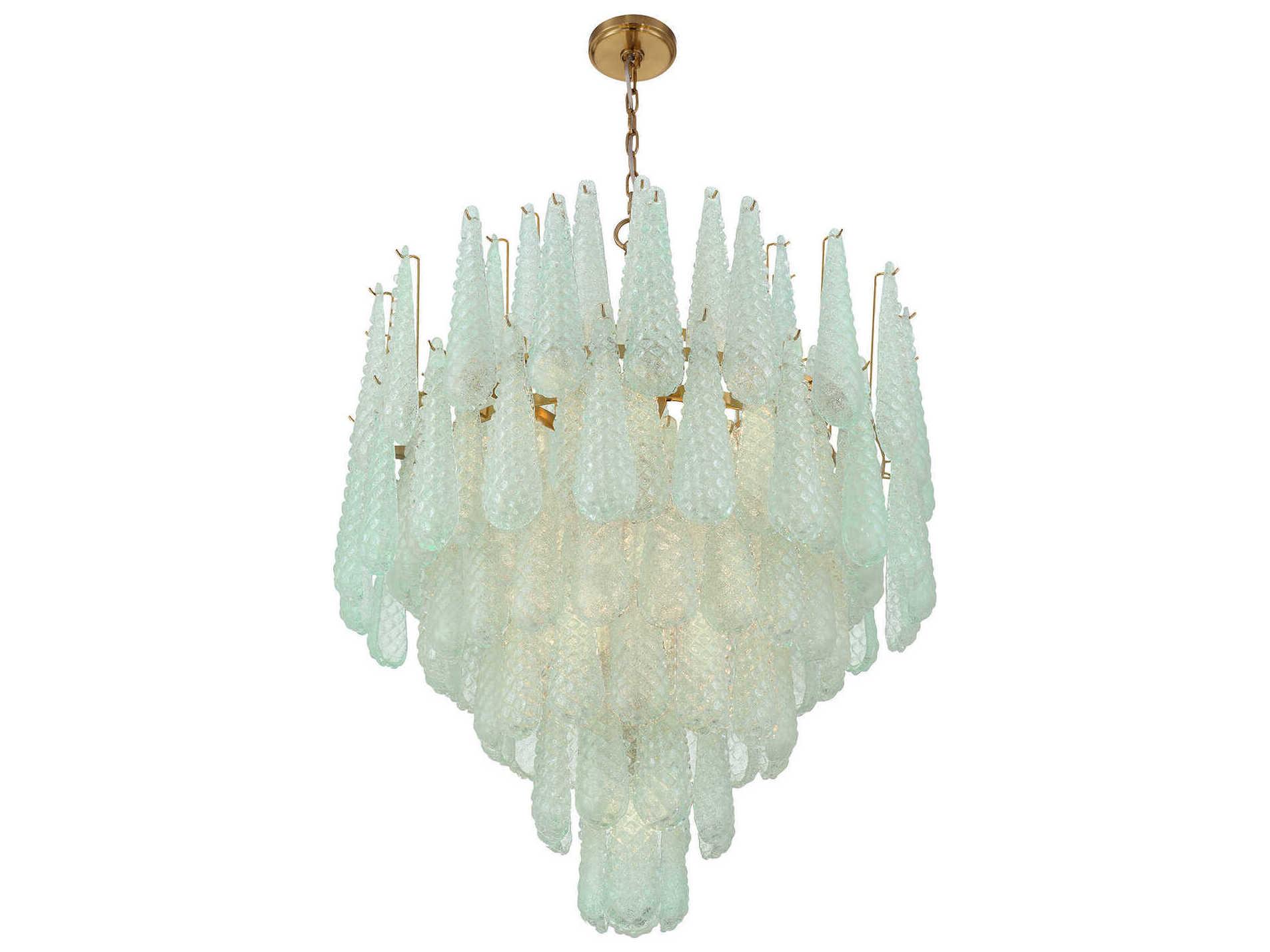Crystorama Ollie 21-Light Aged Brass Green Candelabra Chandelier