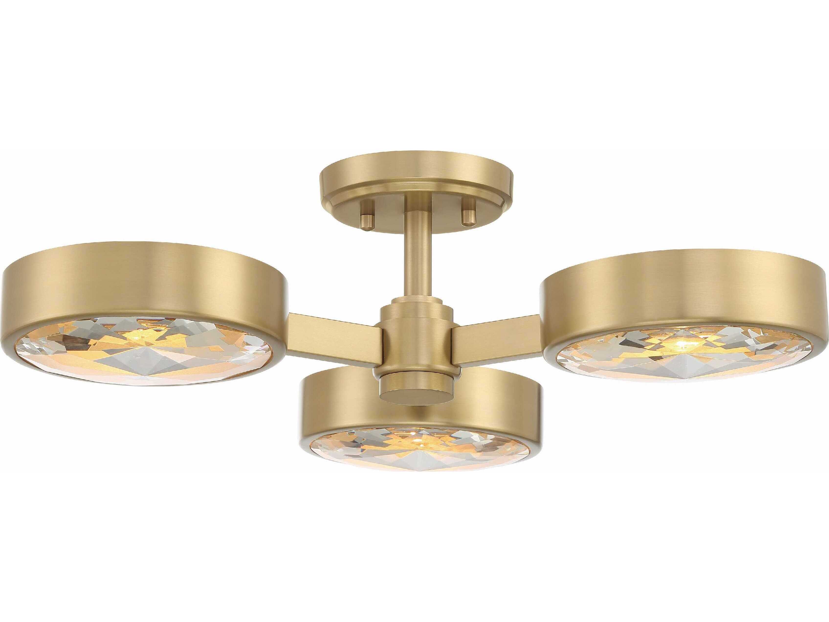 Crystorama Orson 3-Light Modern Gold Crystal Glass Semi Flush Mount