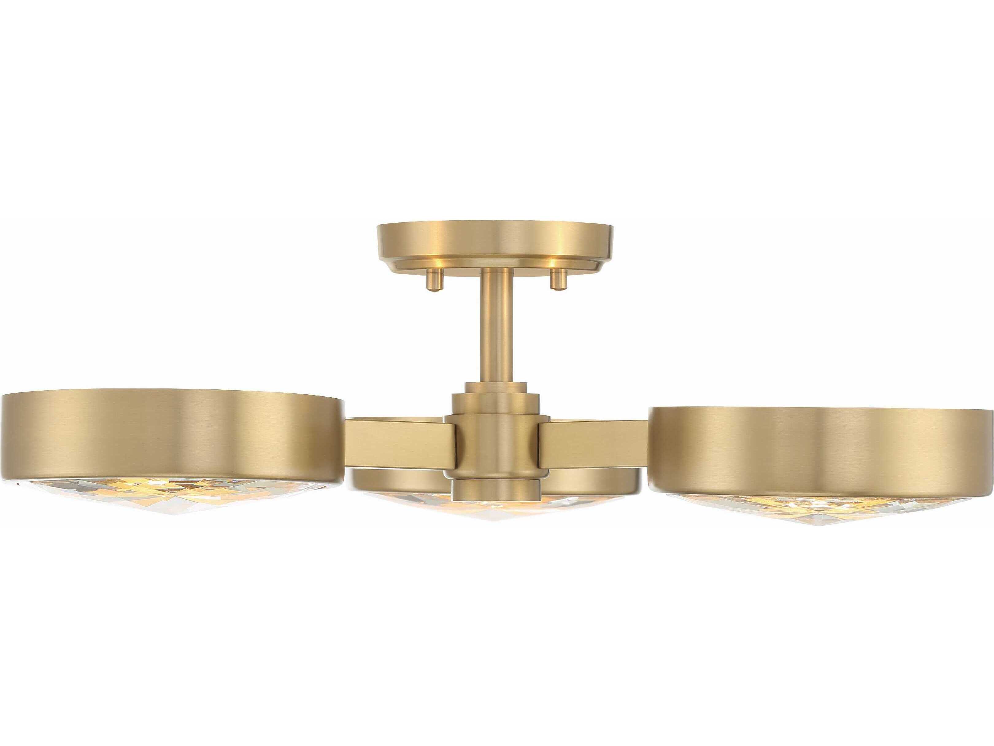Crystorama Orson 3-Light Modern Gold Crystal Glass Semi Flush Mount