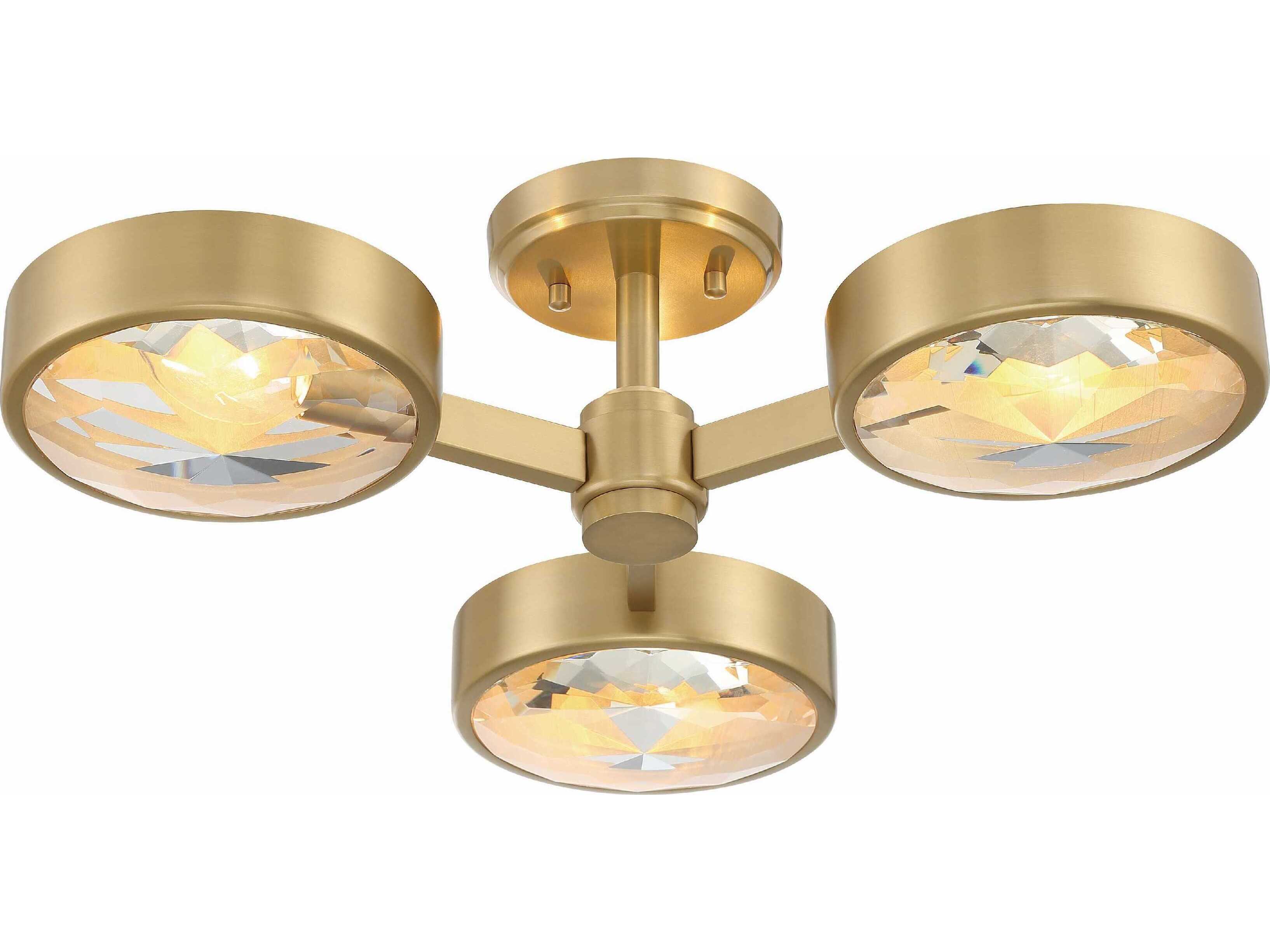 Crystorama Orson 3-Light Modern Gold Crystal Glass Semi Flush Mount