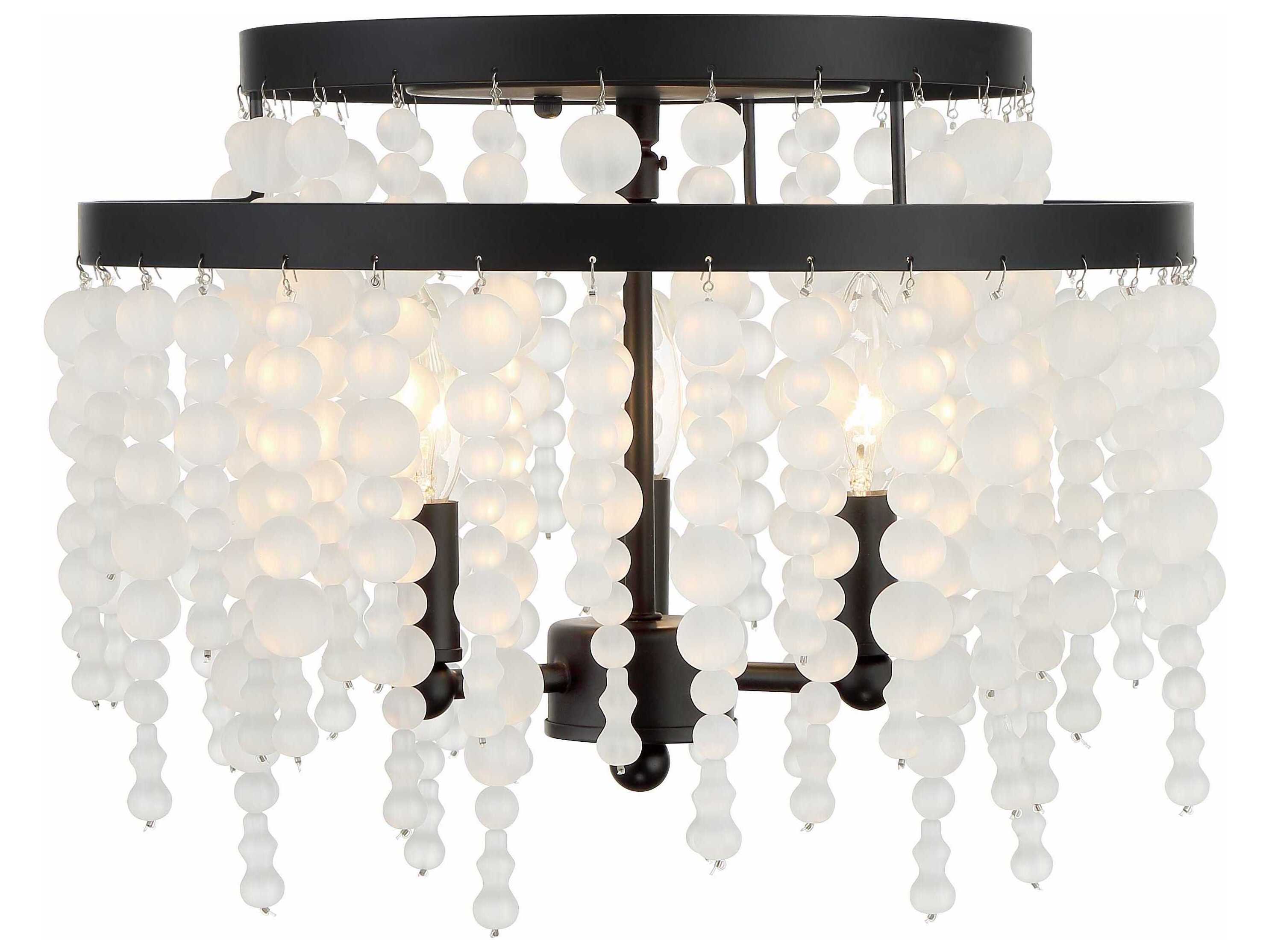 Crystorama Poppy 3-Light Matte Black Glass Flush Mount