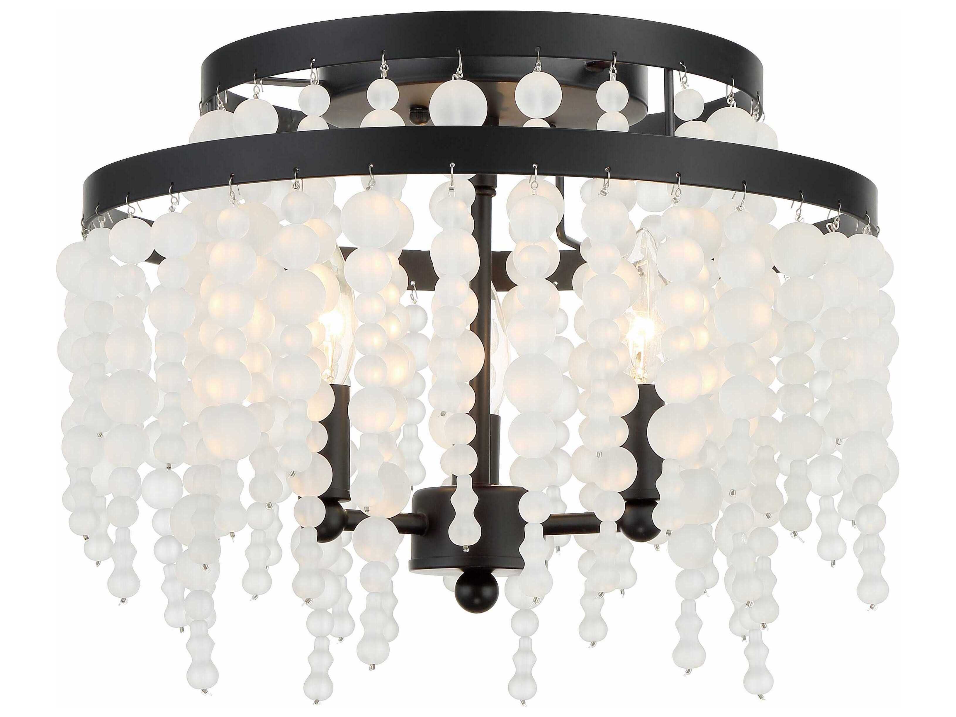 Crystorama Poppy 3-Light Matte Black Glass Flush Mount