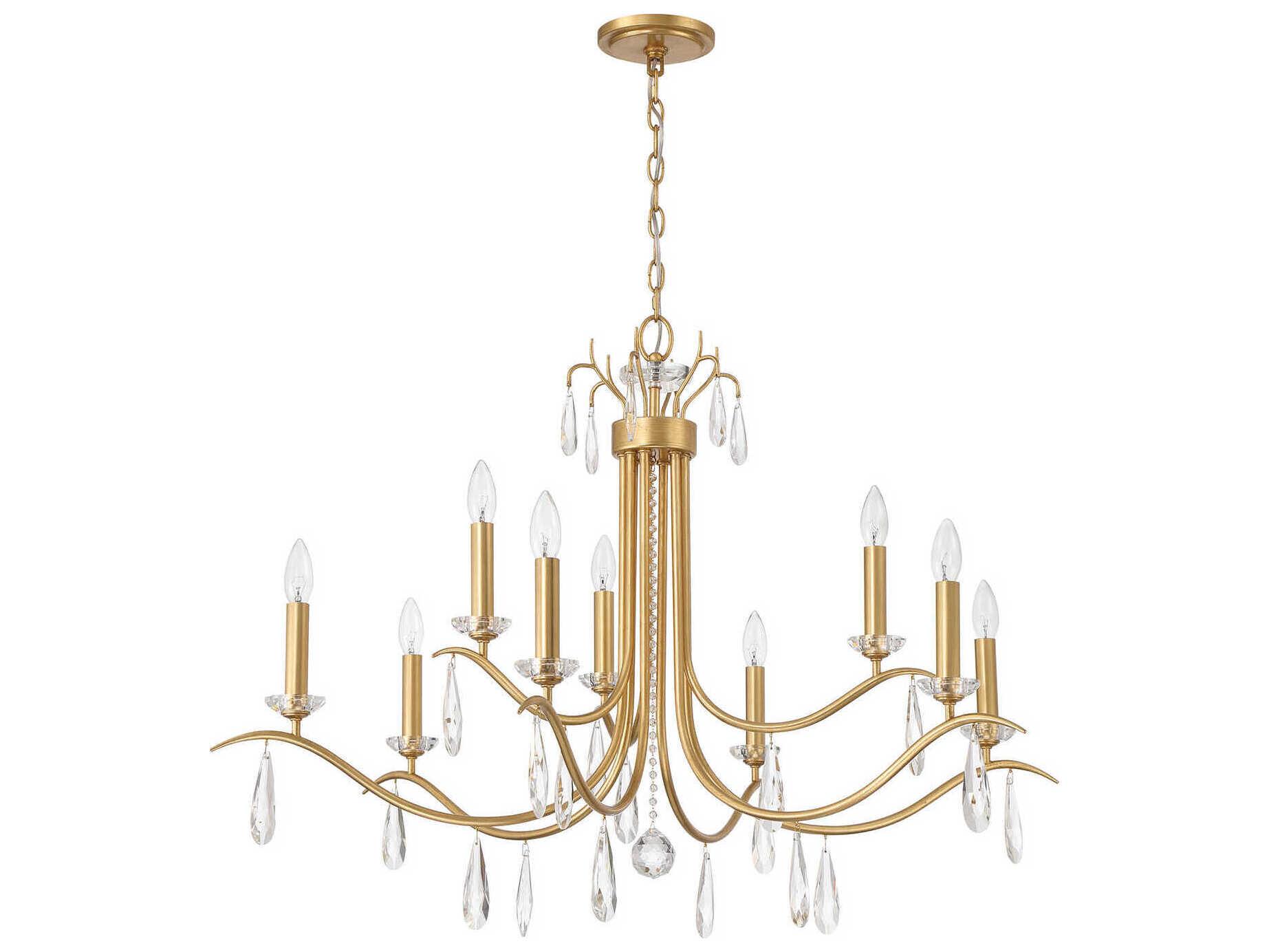 Crystorama Rollins 9-Light Antique Gold Brass Candelabra Chandelier
