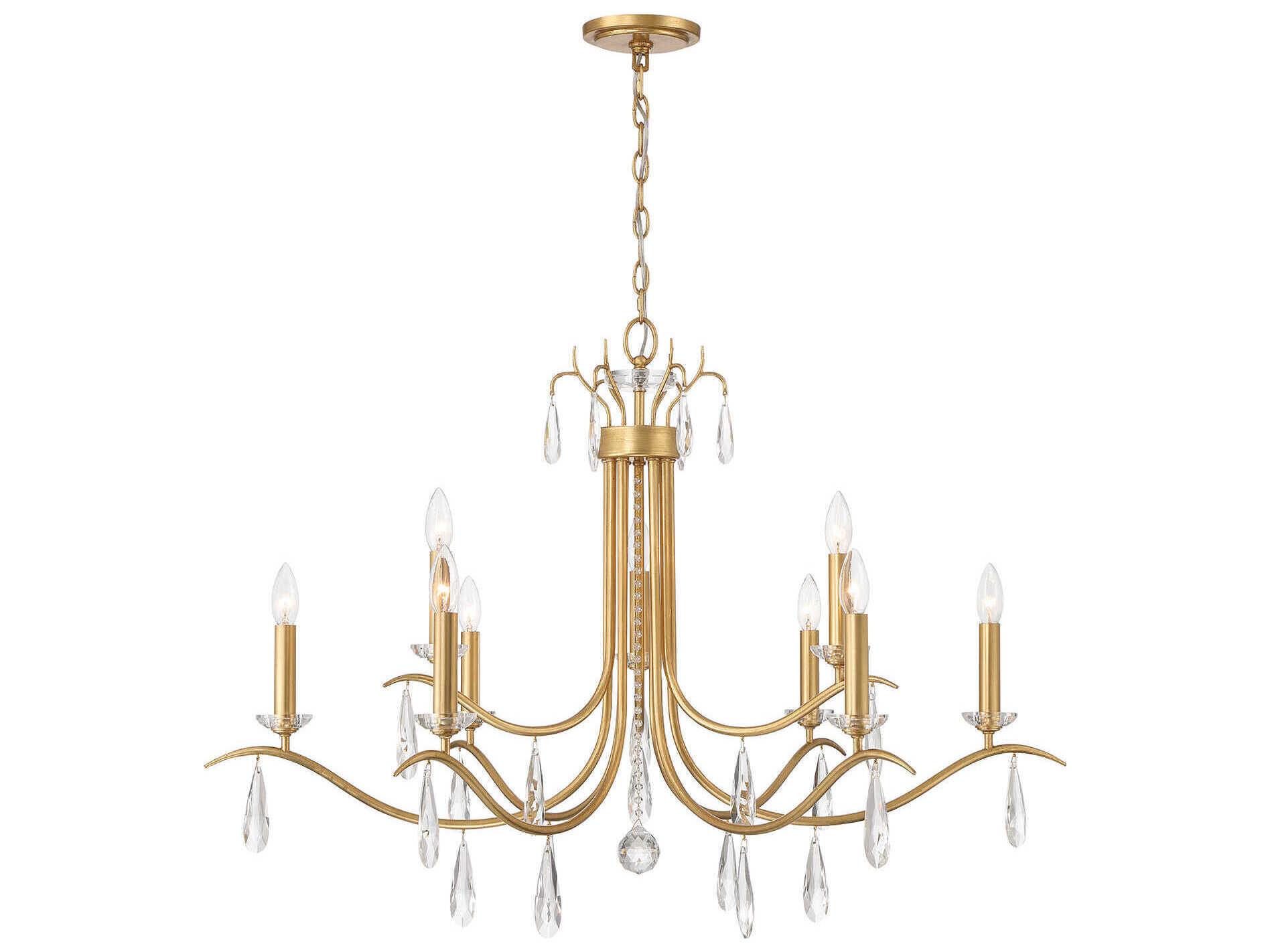 Crystorama Rollins 9-Light Antique Gold Brass Candelabra Chandelier