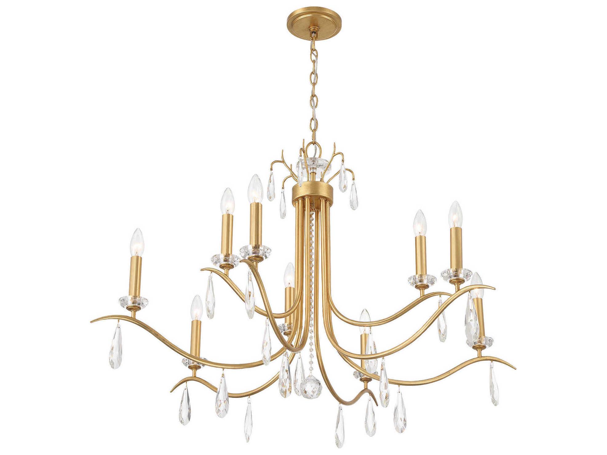 Crystorama Rollins 9-Light Antique Gold Brass Candelabra Chandelier