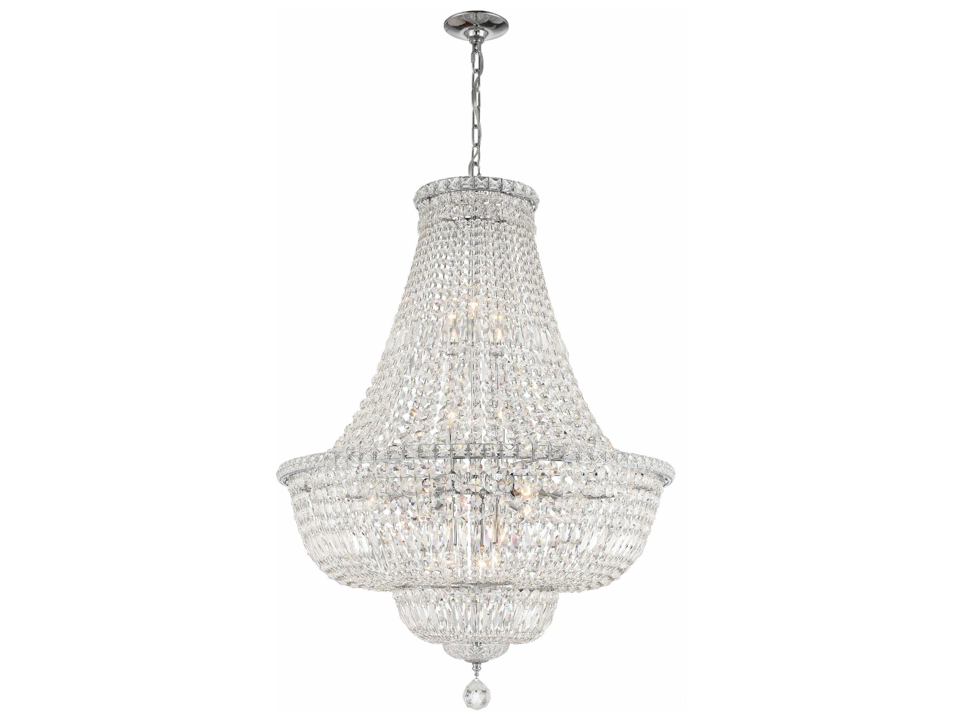 Crystorama Roslyn 15-Light Polished Chrome Crystal Candelabra Empire Chandelier