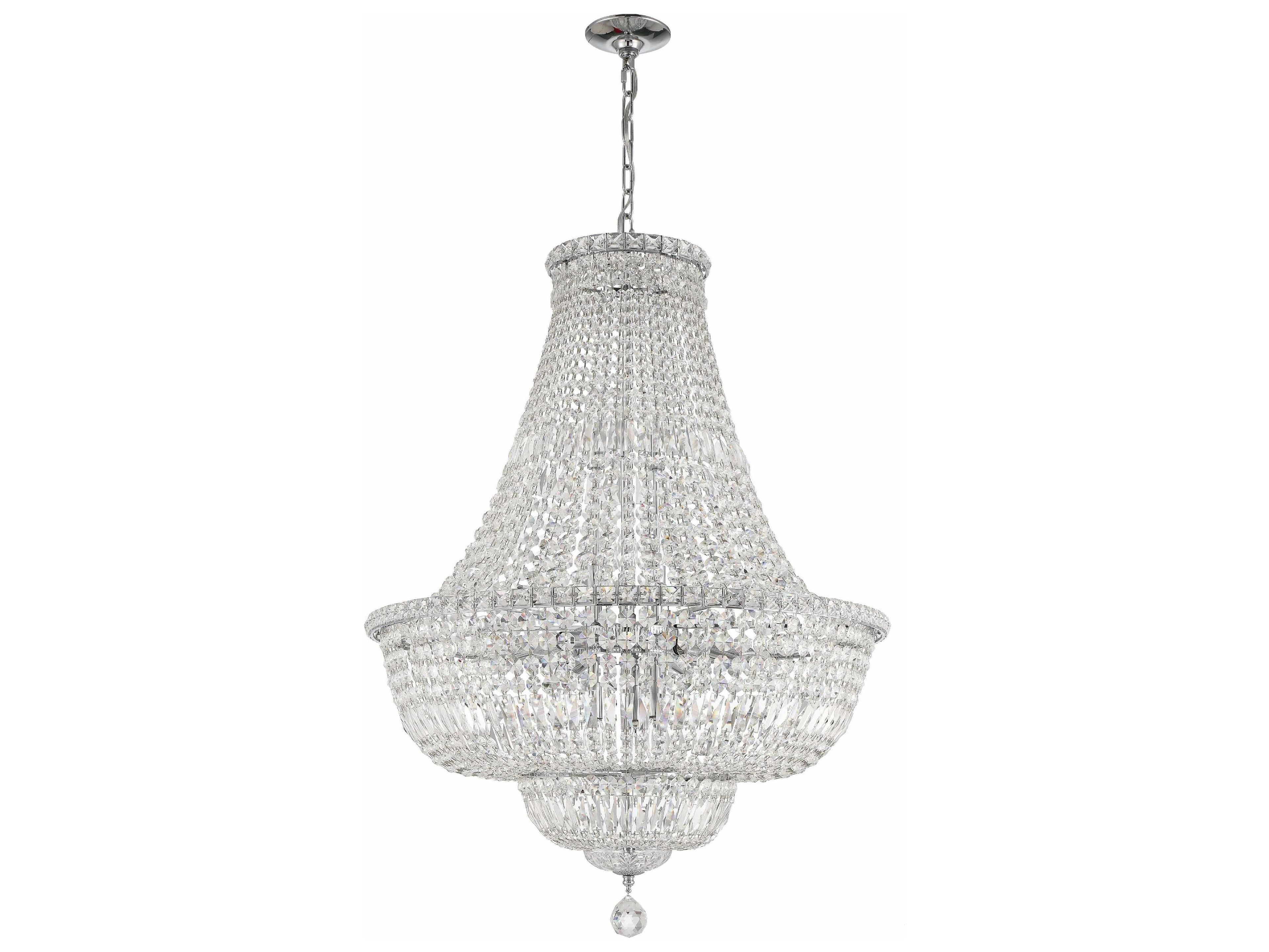 Crystorama Roslyn 15-Light Polished Chrome Crystal Candelabra Empire Chandelier