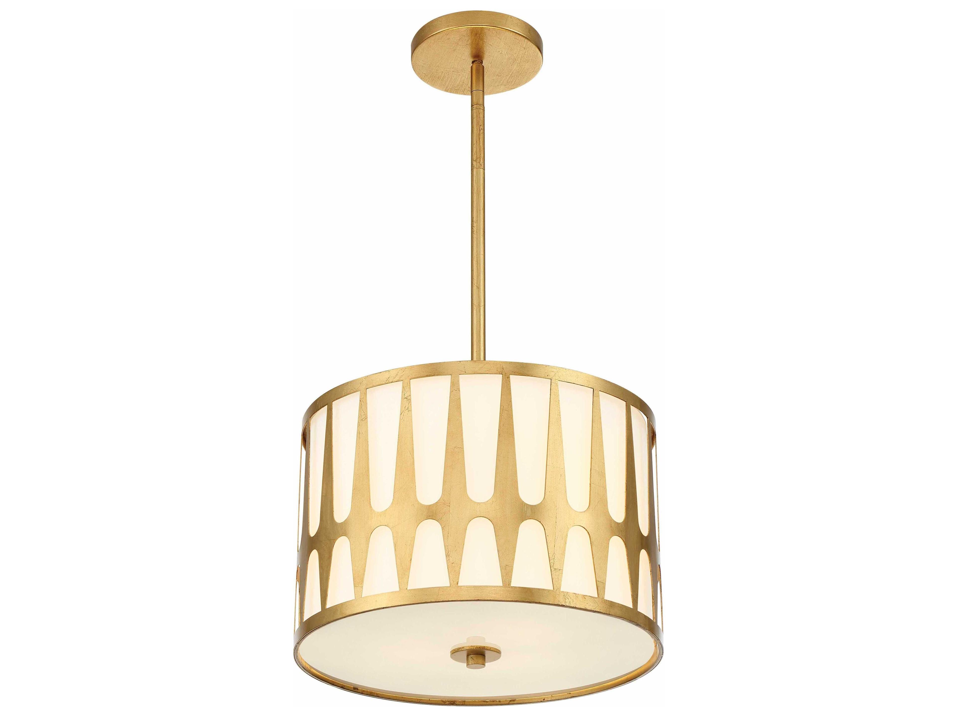 Crystorama Royston 3-Light Antique Gold Drum Pendant