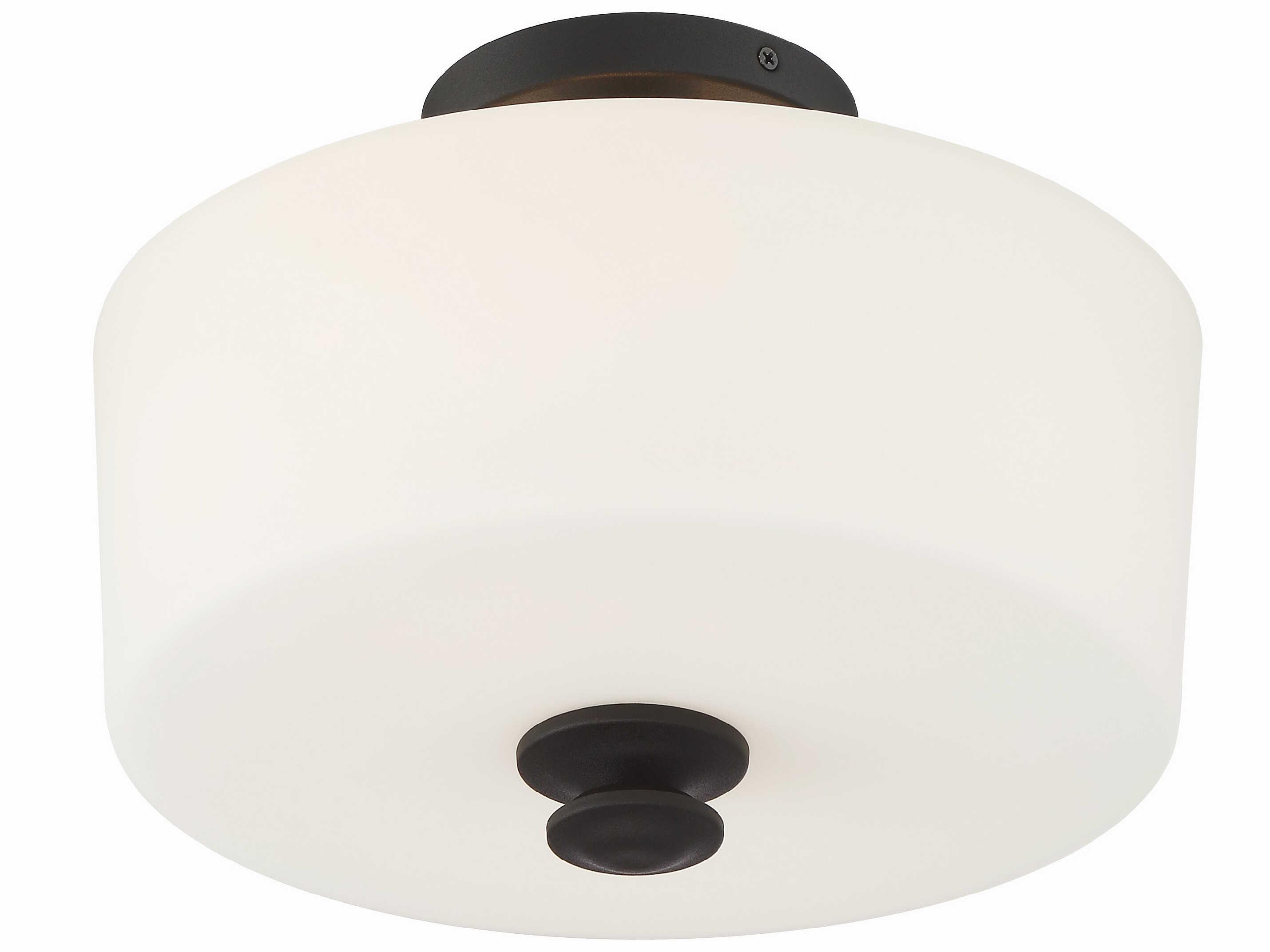 Crystorama Travis 2-Light Black Forged White Glass Drum Semi Flush Mount