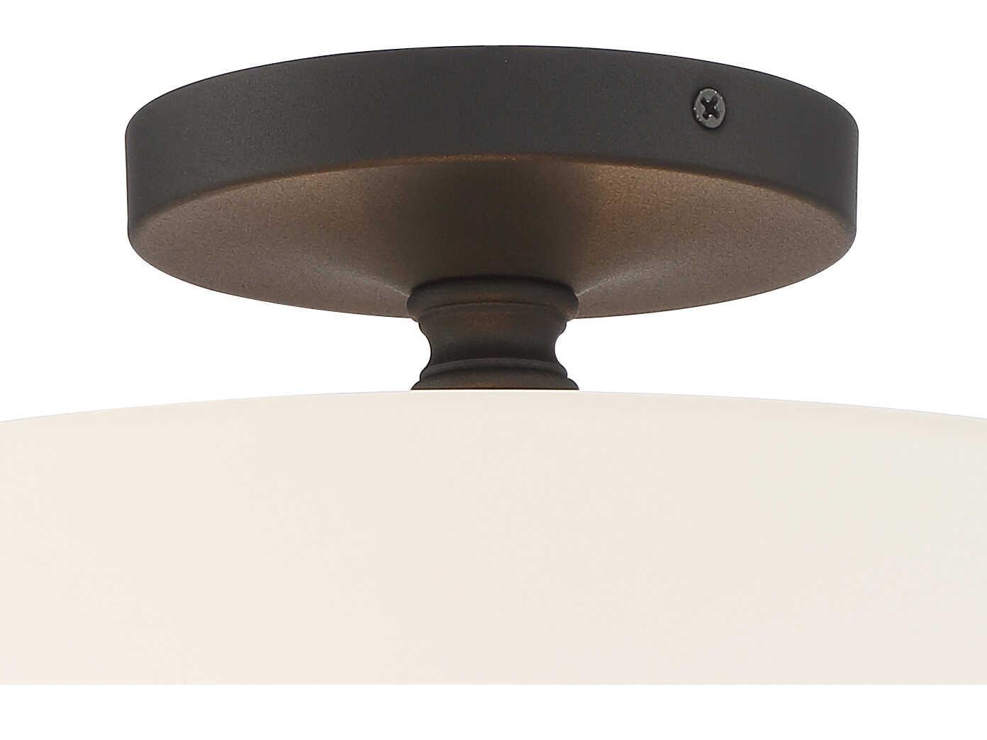 Crystorama Travis 2-Light Black Forged White Glass Drum Semi Flush Mount