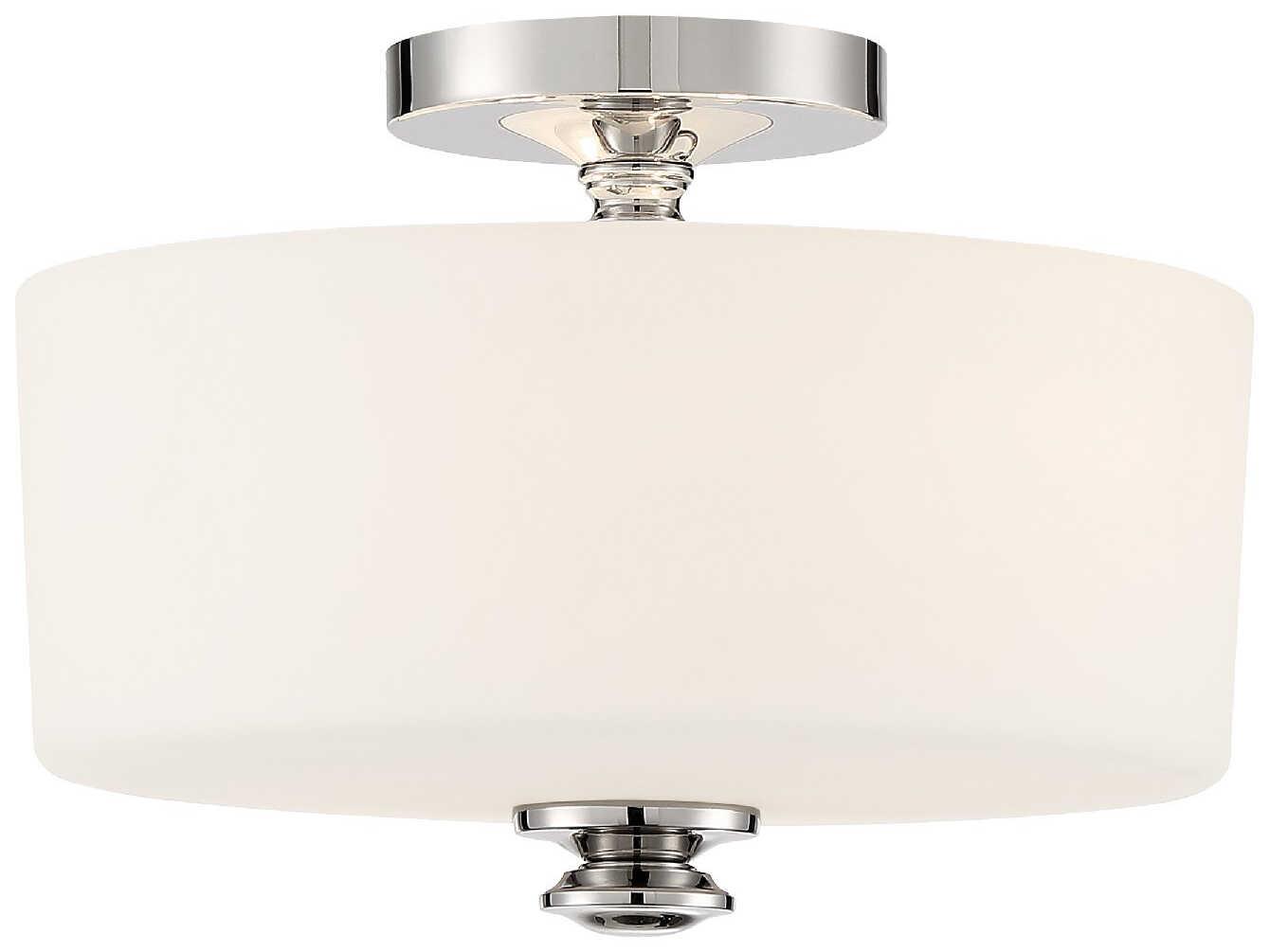 Crystorama Travis 2-Light Polished Nickel Glass Drum Semi Flush Mount