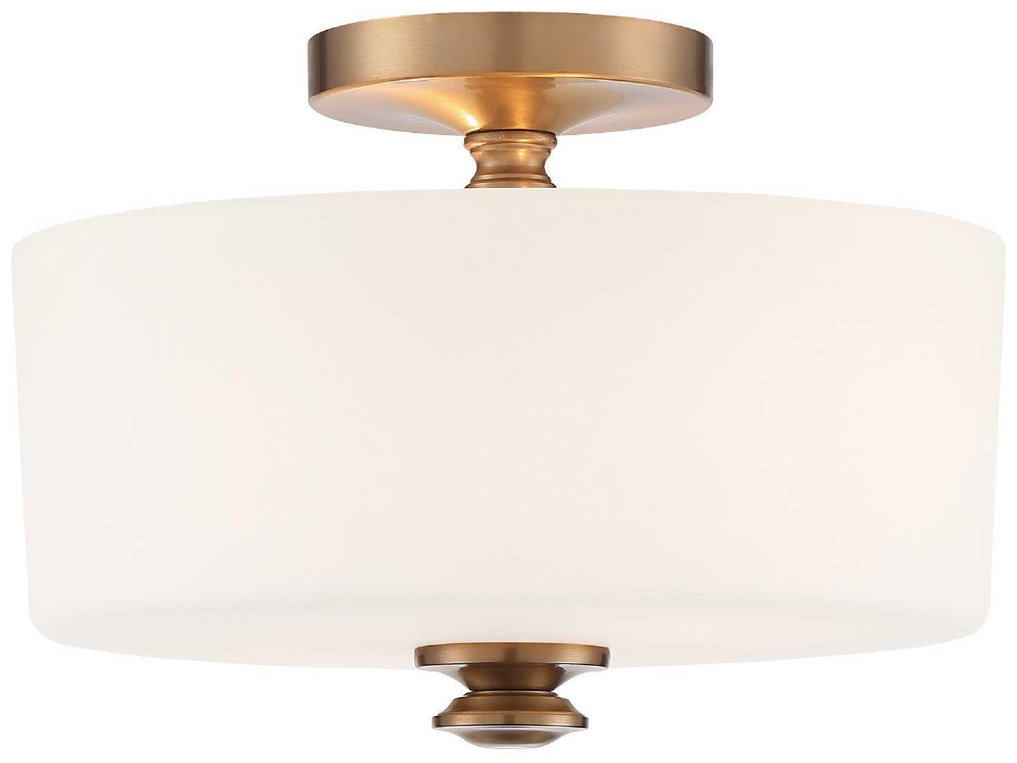 Crystorama Travis 2-Light Vibrant Gold Glass Drum Semi Flush Mount