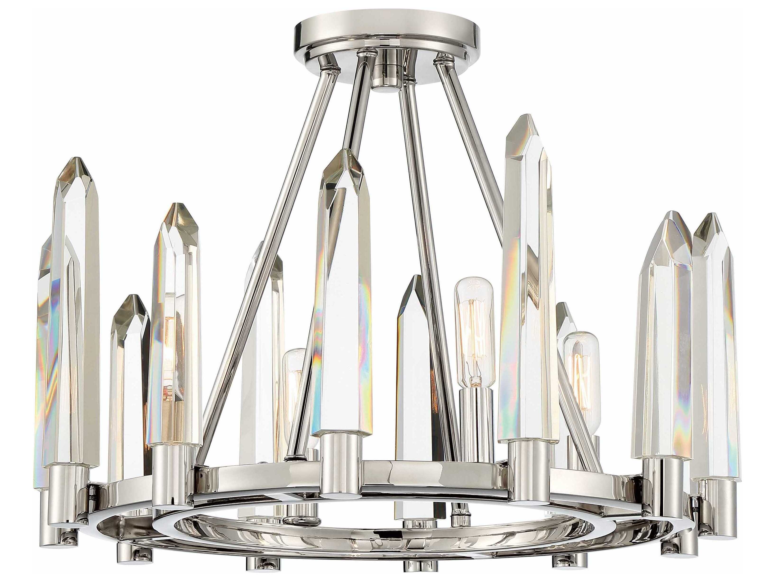 Crystorama Watson 4-Light Polished Nickel Crystal Geometric Semi Flush Mount