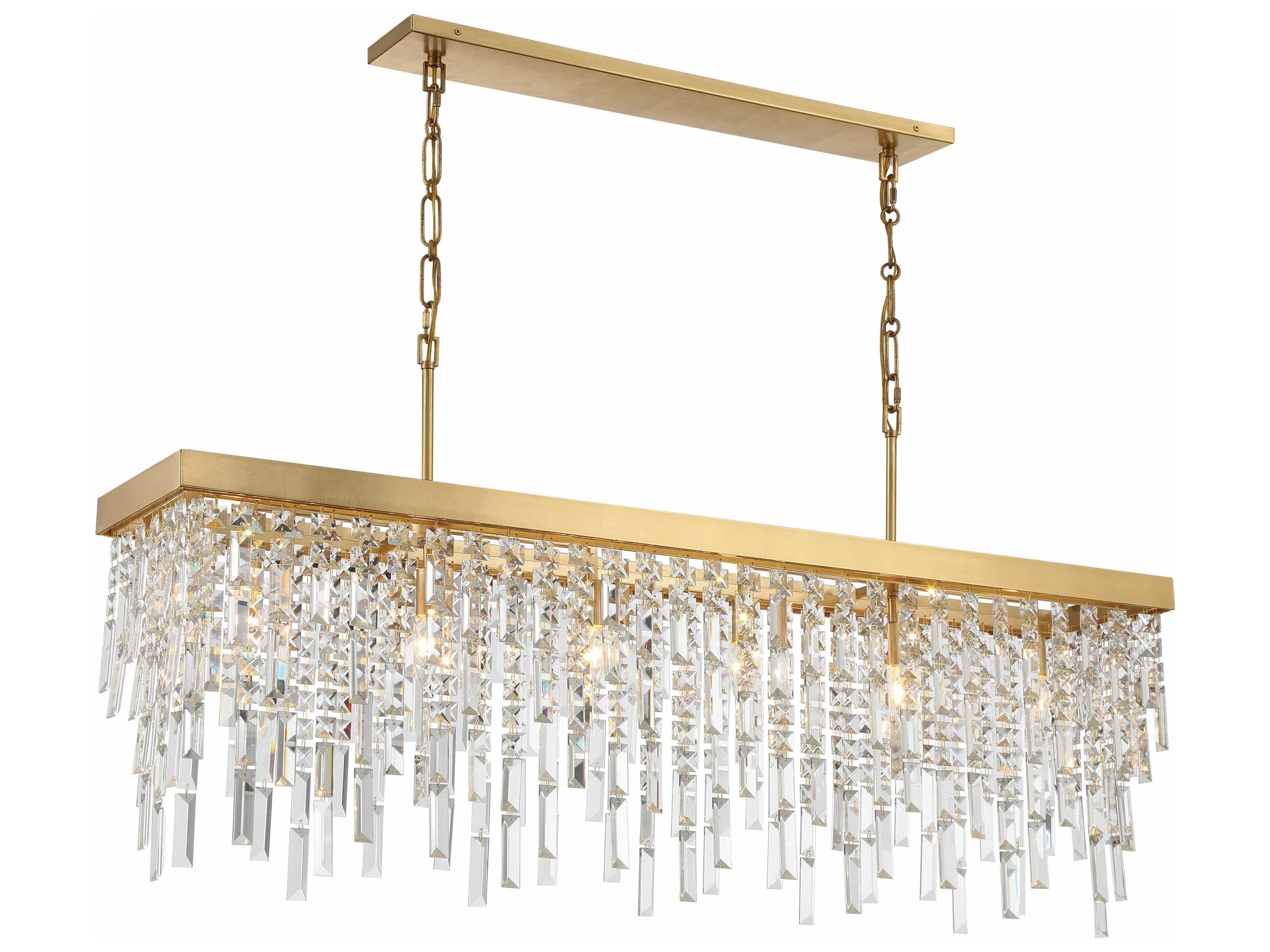 Crystorama Winfield 6-Light Antique Gold Crystal Linear Island Pendant