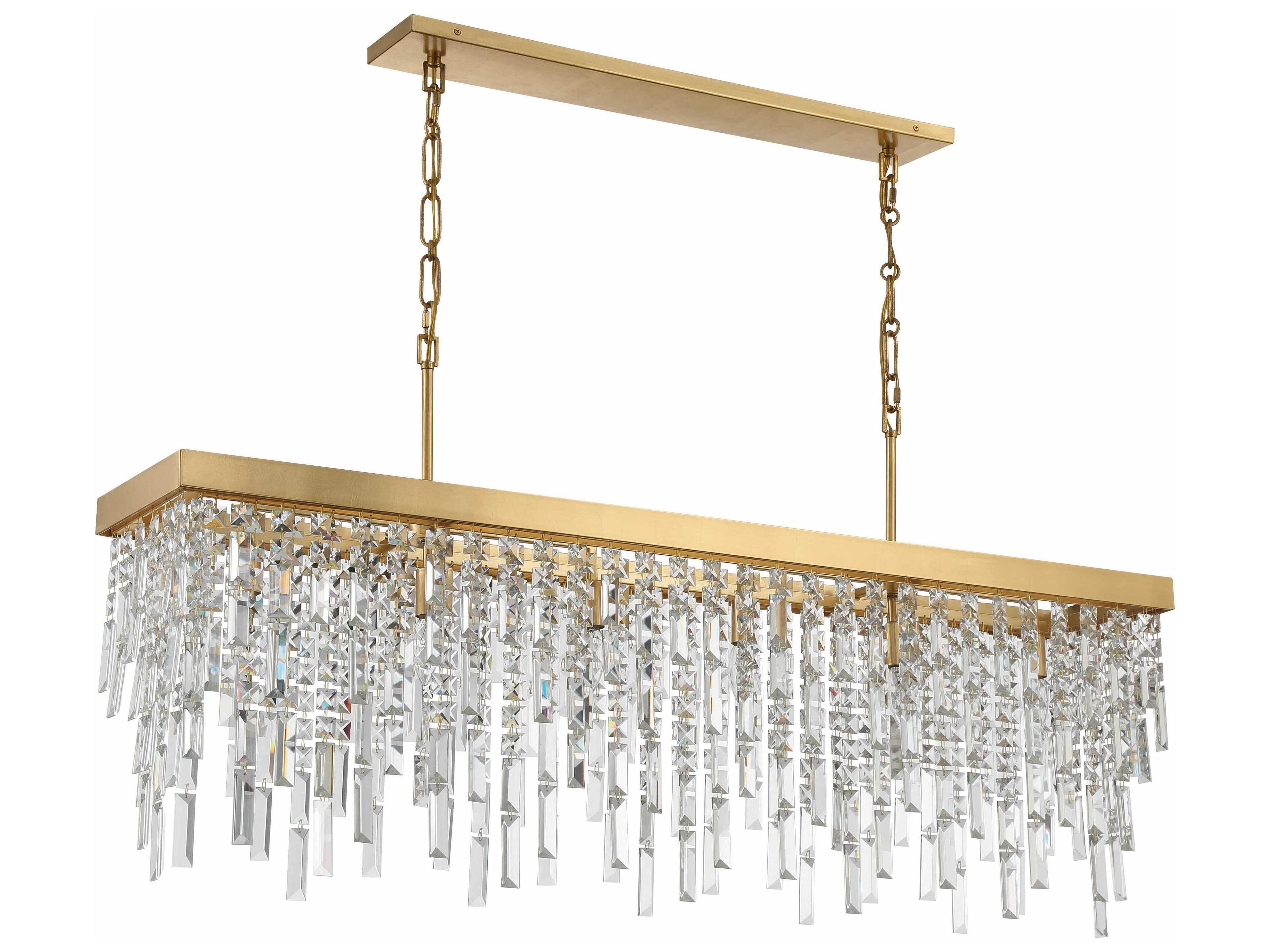 Crystorama Winfield 6-Light Antique Gold Crystal Linear Island Pendant