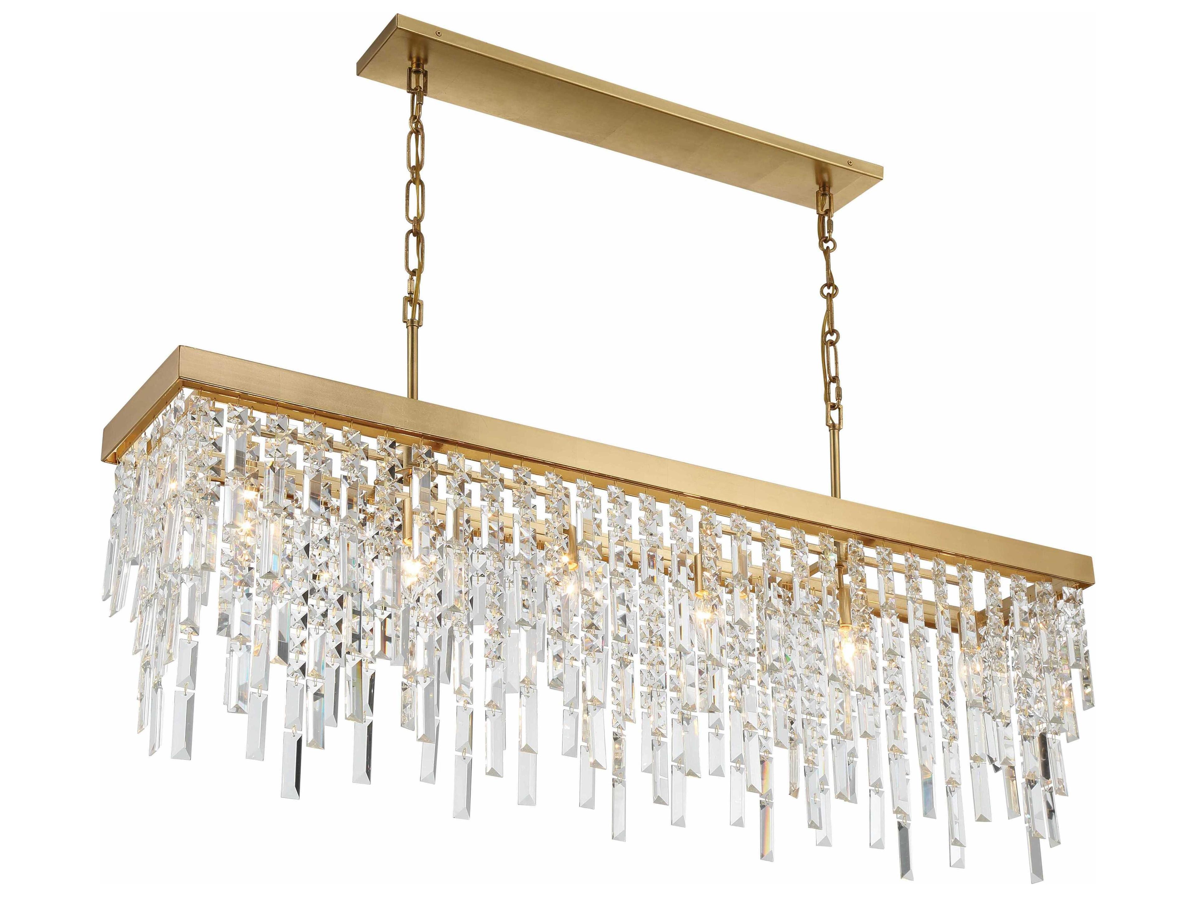 Crystorama Winfield 6-Light Antique Gold Crystal Linear Island Pendant
