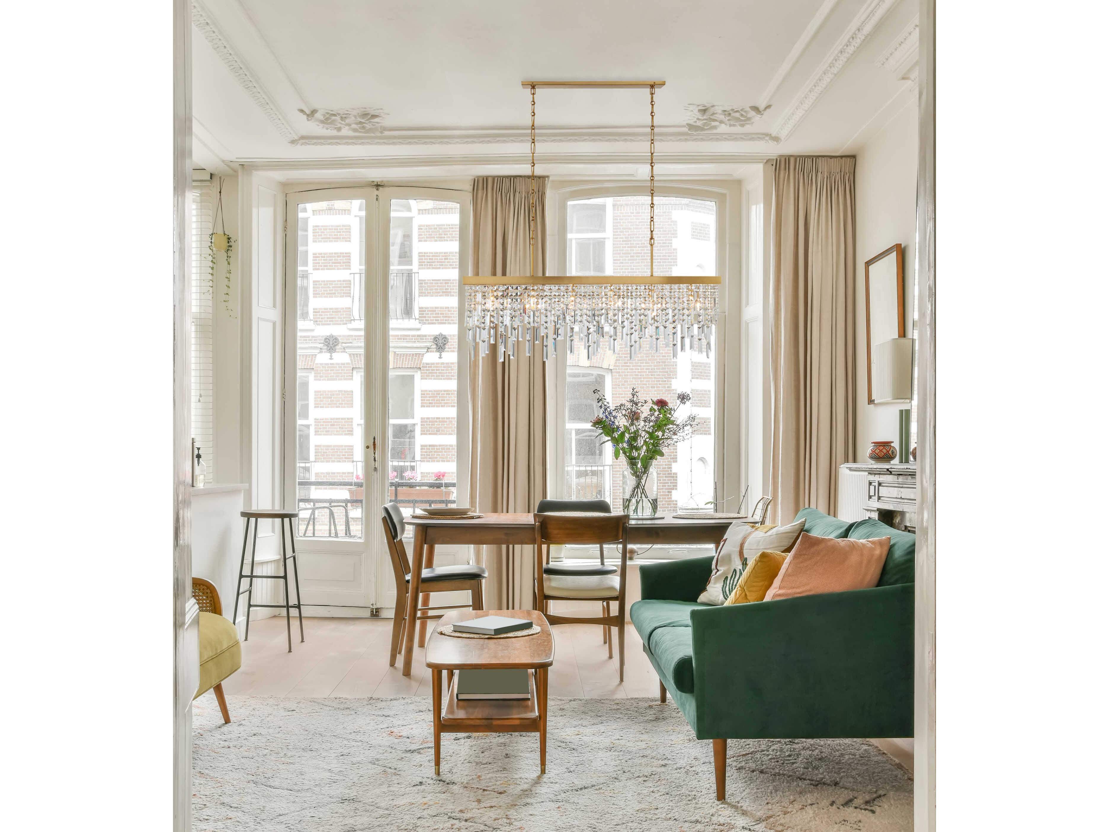 Crystorama Winfield 6-Light Antique Gold Crystal Linear Island Pendant