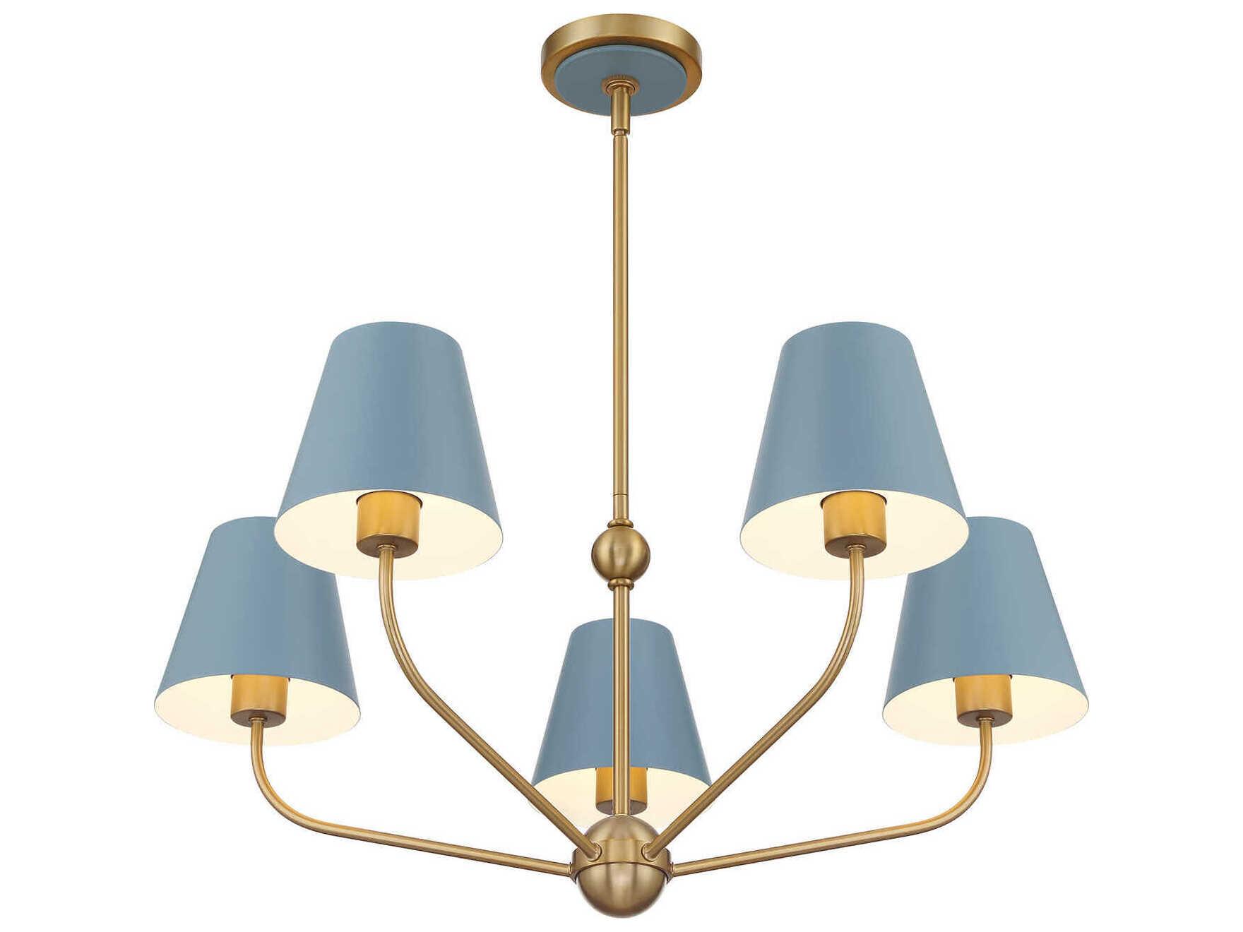 Crystorama Xavier 5-Light Vibrant Gold Blue Candelabra Chandelier