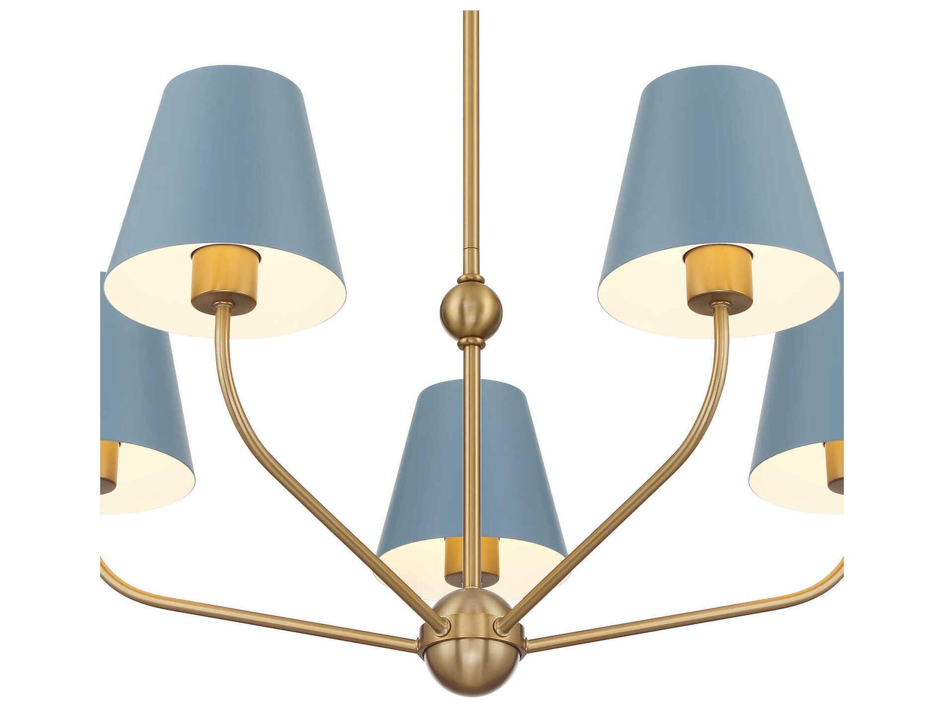 Crystorama Xavier 5-Light Vibrant Gold Blue Candelabra Chandelier