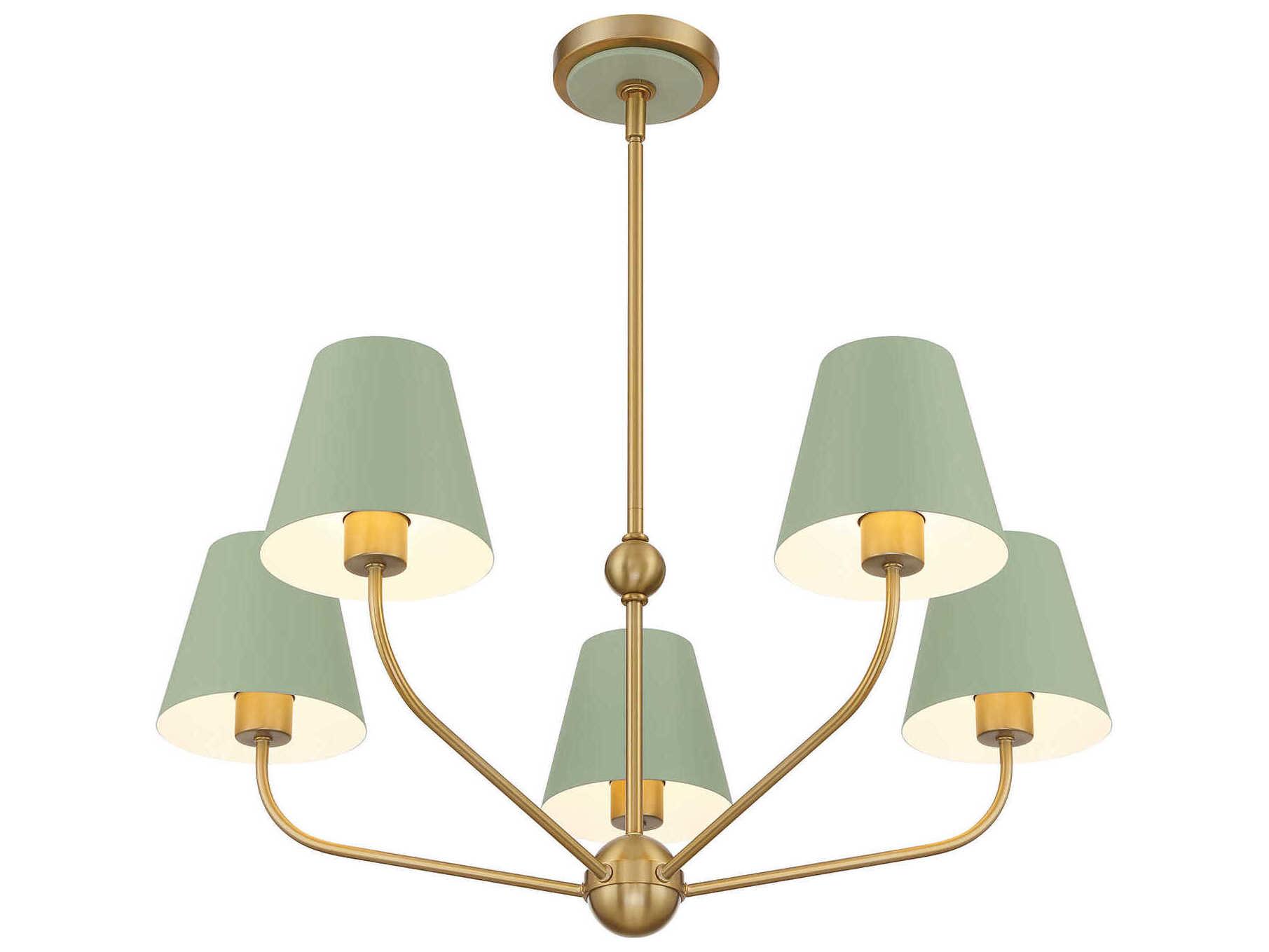 Crystorama Xavier 5-Light Vibrant Gold Green Candelabra Chandelier