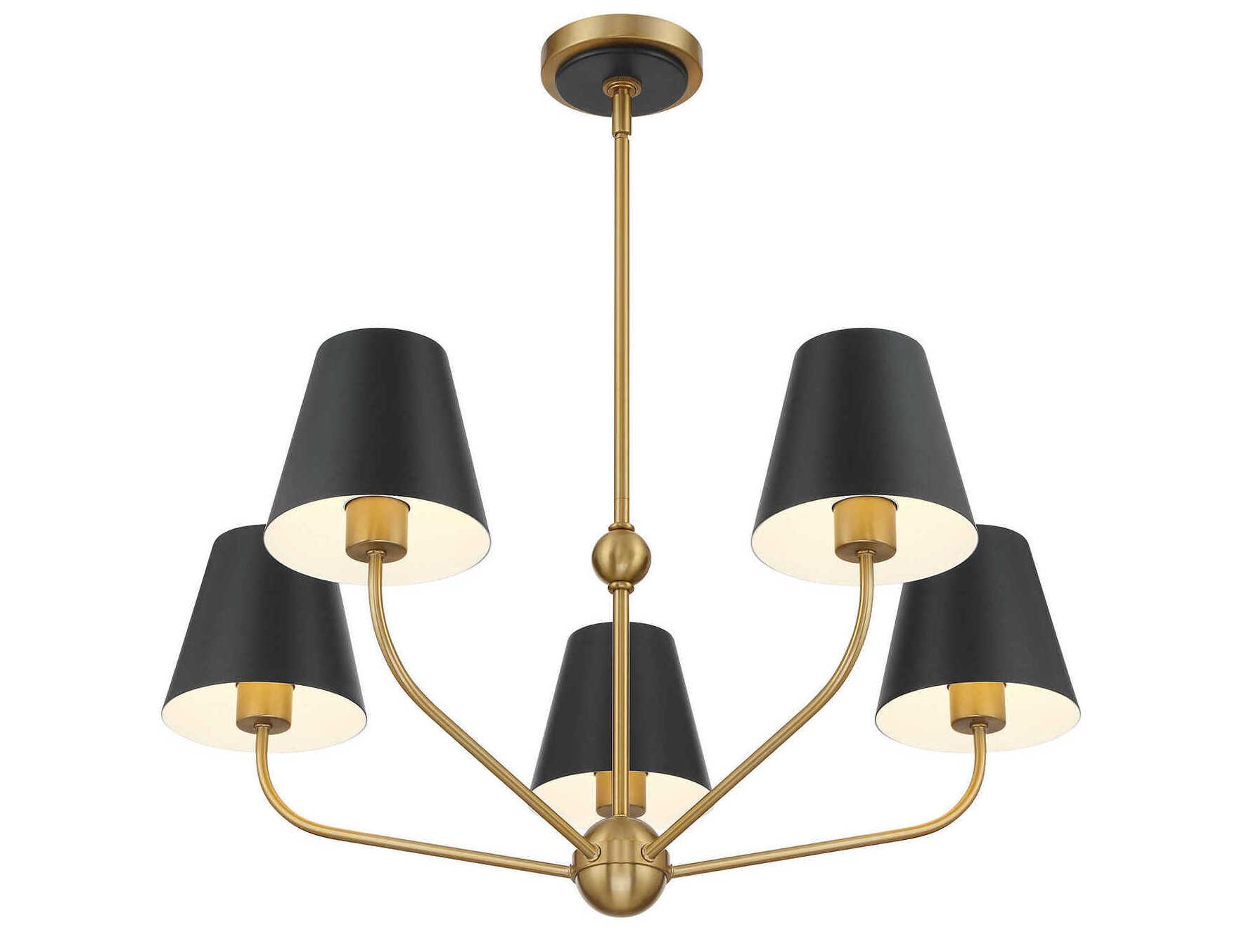 Crystorama Xavier 5-Light Vibrant Gold Matte Black Candelabra Chandelier