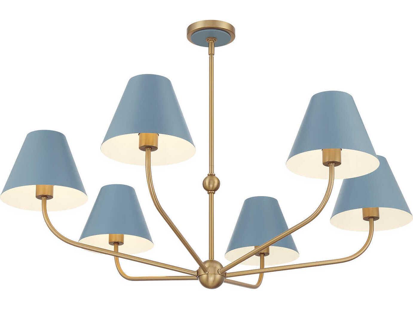Crystorama Xavier 6-Light Vibrant Gold Blue Candelabra Chandelier
