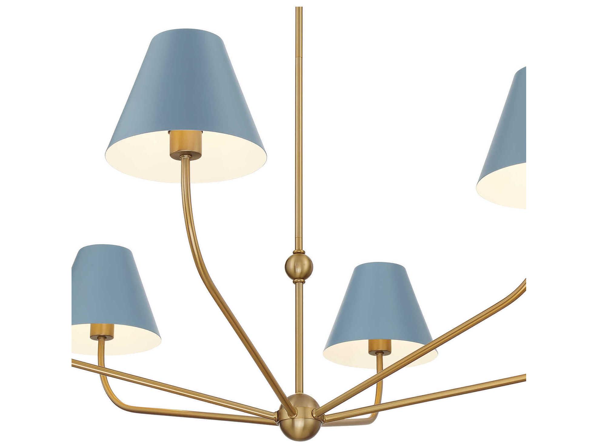 Crystorama Xavier 6-Light Vibrant Gold Blue Candelabra Chandelier