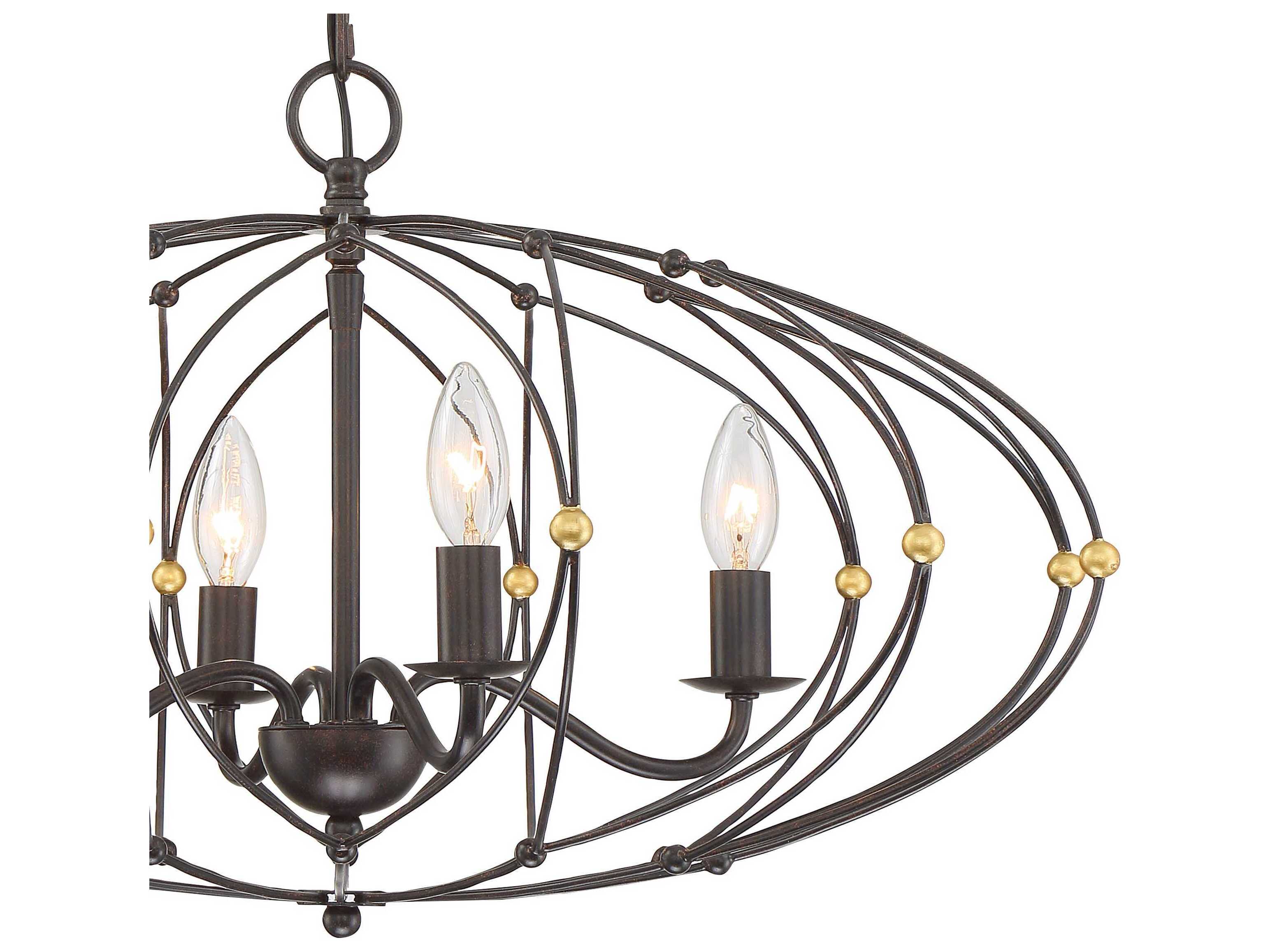 Crystorama Zucca 4-Light English Bronze Antique Gold Candelabra Round Chandelier