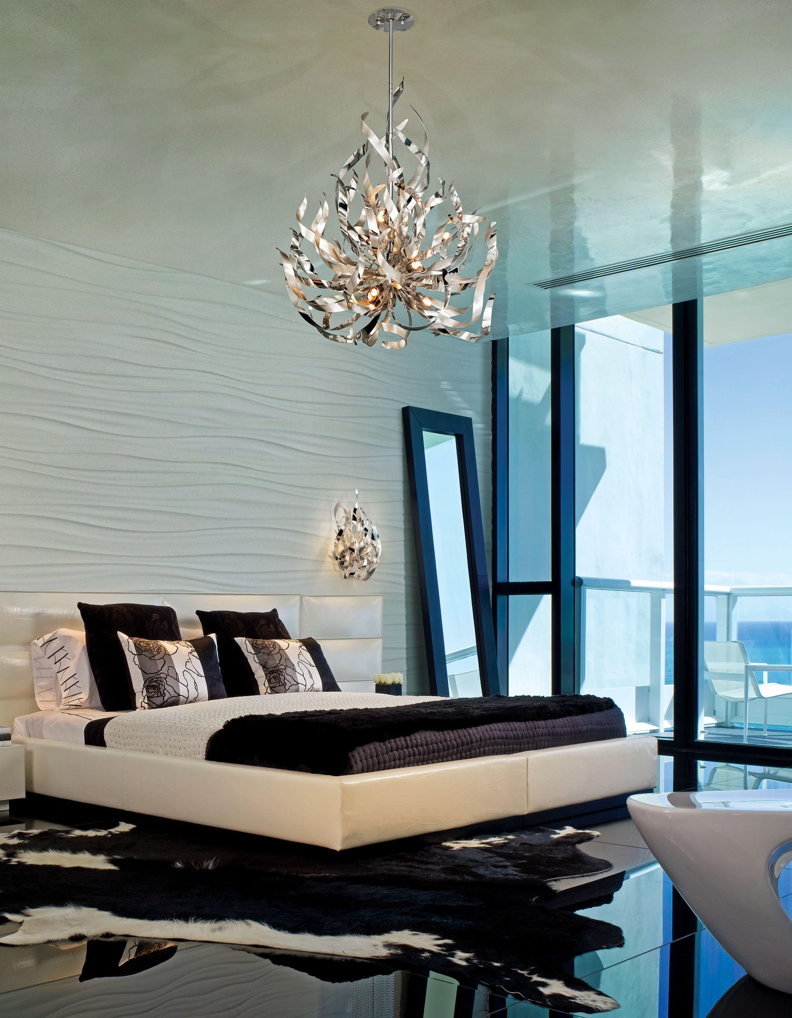 Corbett Lighting Graffiti 9-Light Silver Leaf Polished Stainless Steel Crystal Pendant